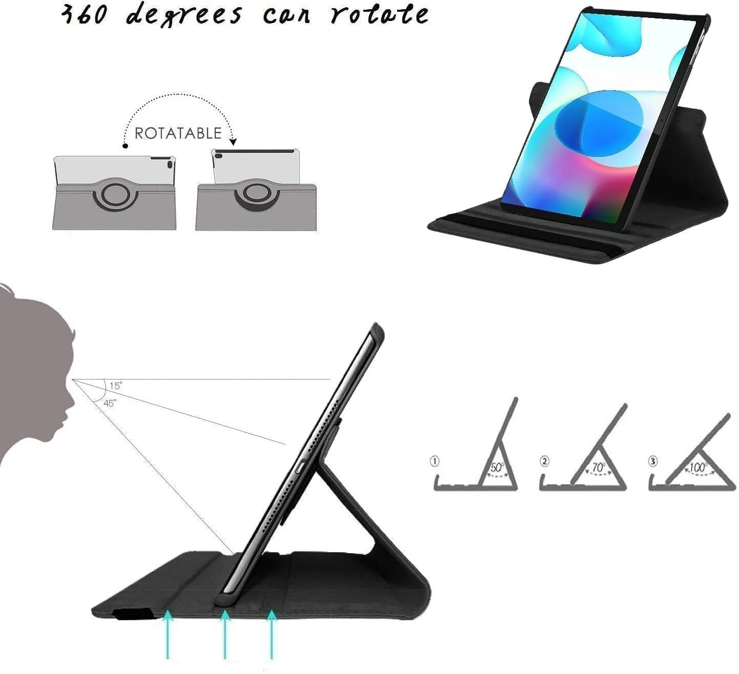 DL3 Mobilak Protective Cover for OPPO Pad SE 11 inch, 360° Rotatable Smart Stand, Leather Folio Flip Cover with Multi-Angle Viewing, Auto Wake Sleep - Black