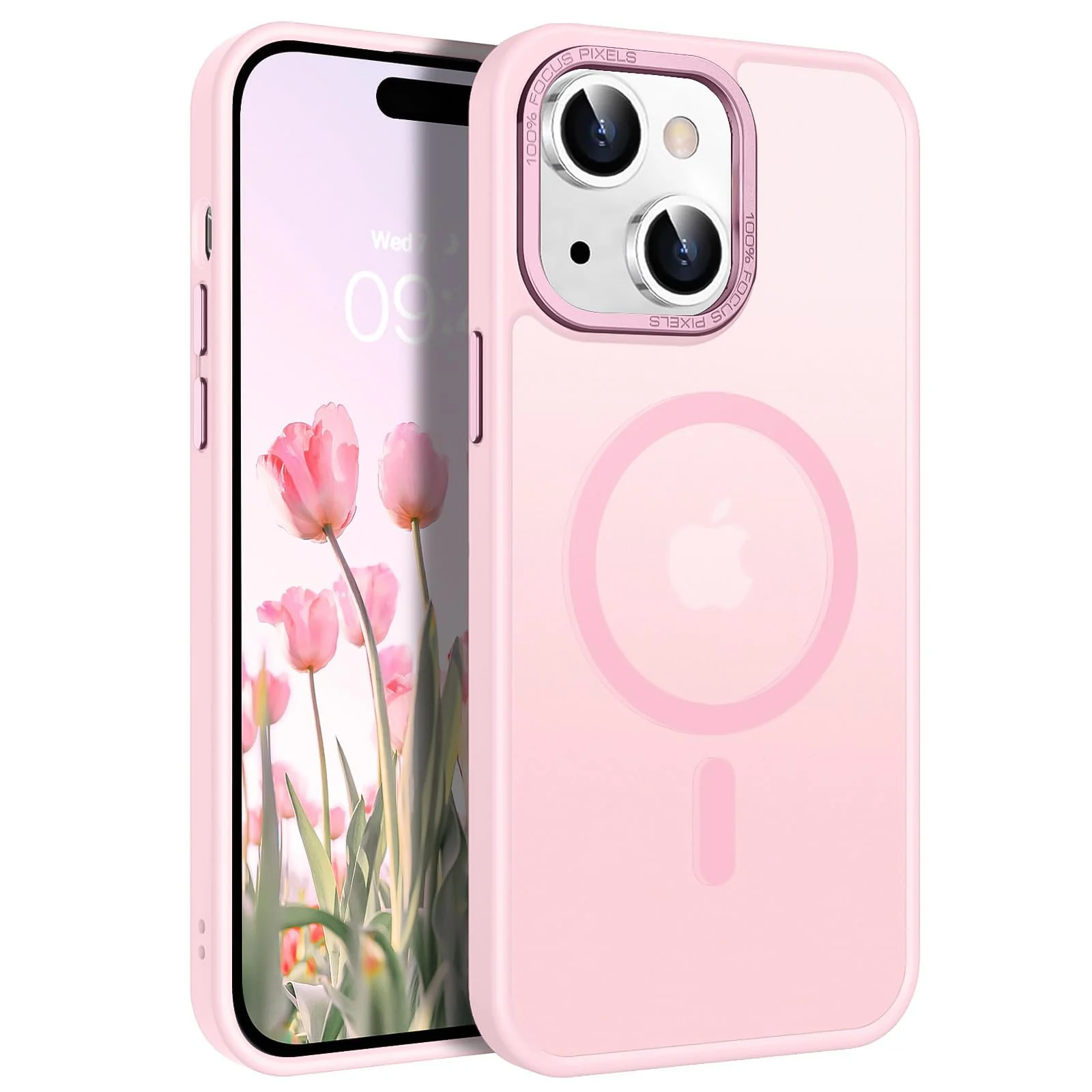 DL3 Mobilak Translucent Matte Case for iPhone 13 / iPhone 14 6.1-Inch, Compatible with MagSafe accessories, Supports wireless charging, Built-in magnetic car-mount support - Pink