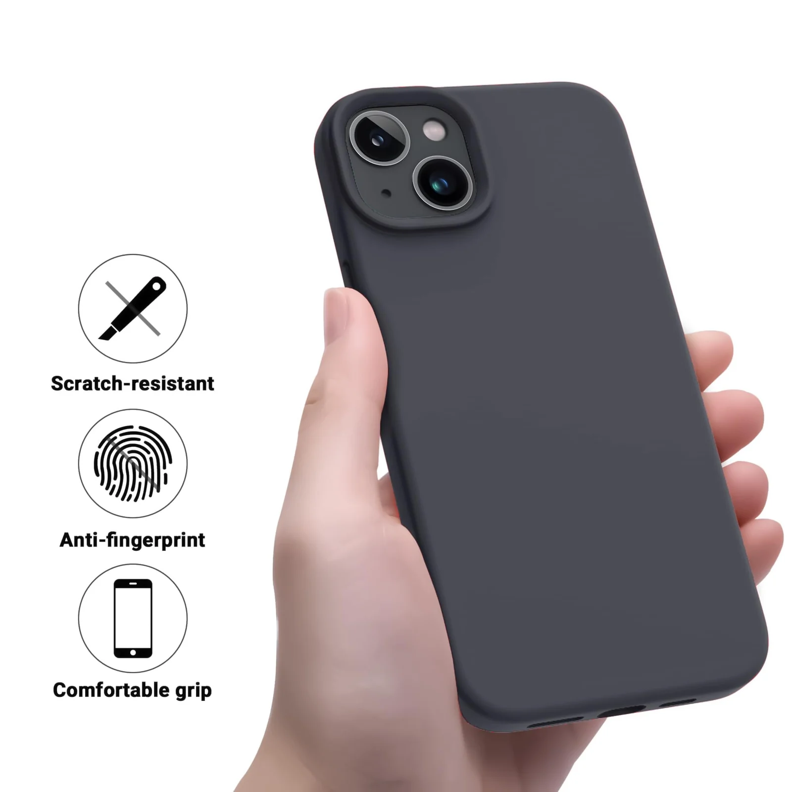 DL3 Mobilak Liquid Silicone Protective Case for iPhone 14 (6.1 Inch) with Camera Protection and Microfiber Lining - Dark Gray