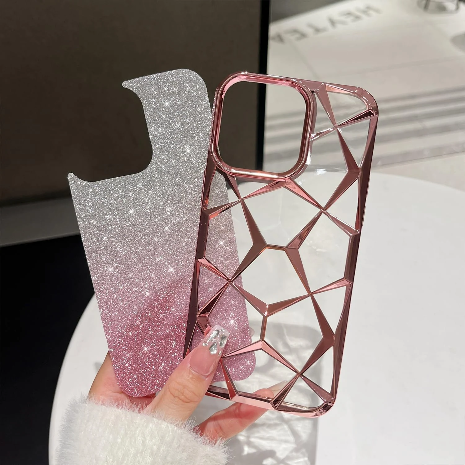DL3 Mobilak Compatible with OPPO A5 4G Case Plating Bling Gradient Glitter Clear Cover Soft TPU Silicone Cute Camera Protection Shockproof Back for Women Girls Case - Pink