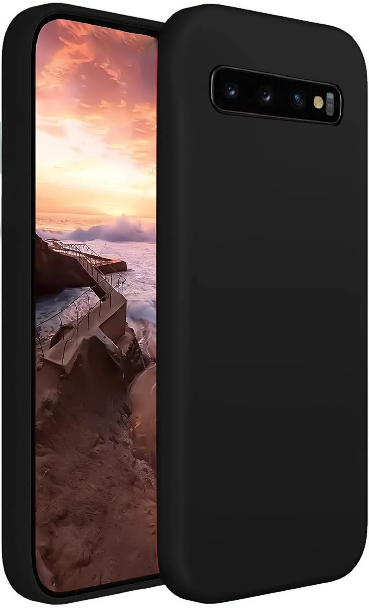 DL3 Mobilak Soft Silicone Protective Case for Samsung Galaxy S10 Plus with Microfiber Lining and Shockproof Design - Black