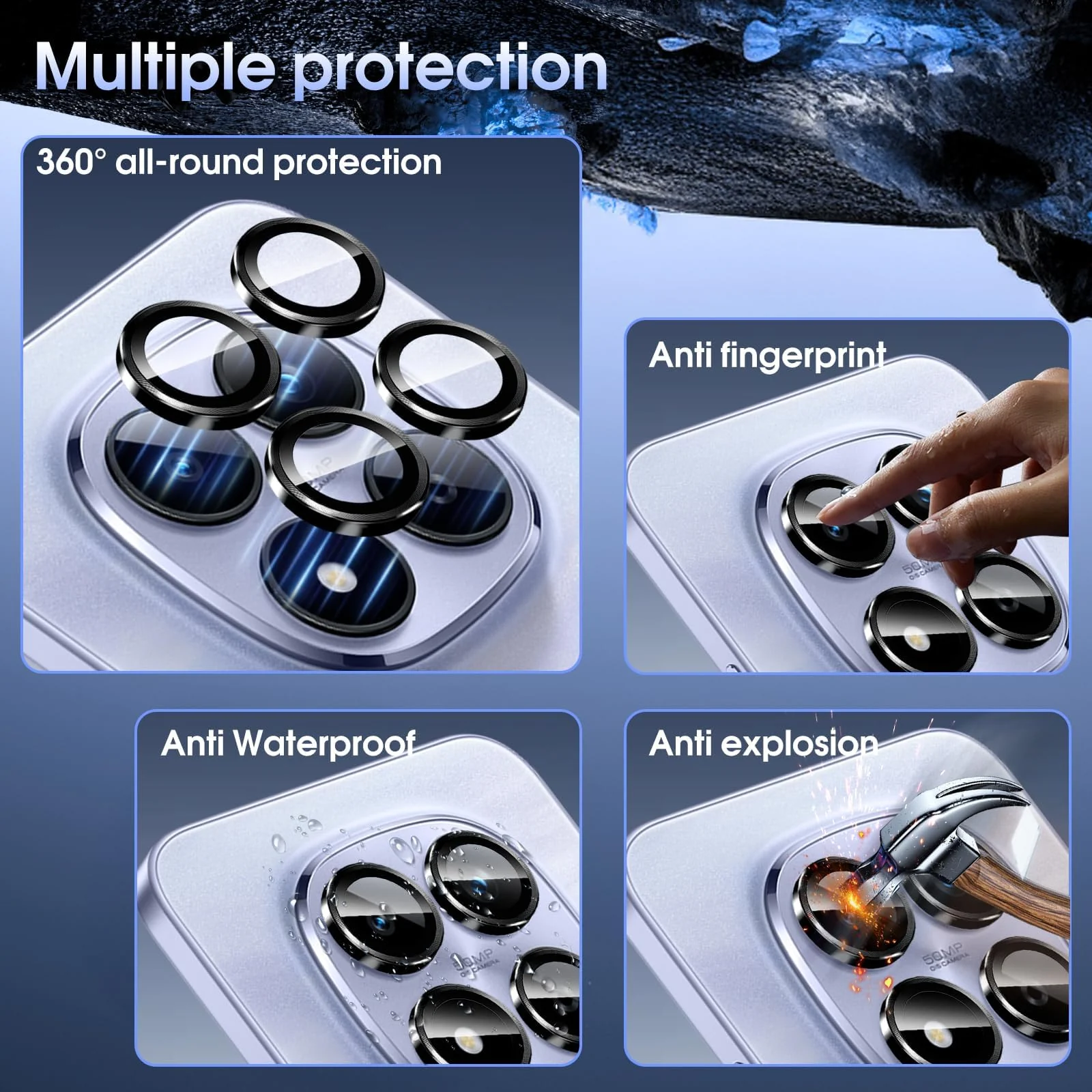 DL3 Mobilak Camera Lens Protector for Xiaomi Redmi Note 15 Pro 5G/Note 15 Pro Plus, 9H Tempered Glass Metal Individual Ring Camera Cover Screen Protector, Case Friendly, Anti Scratch - Black