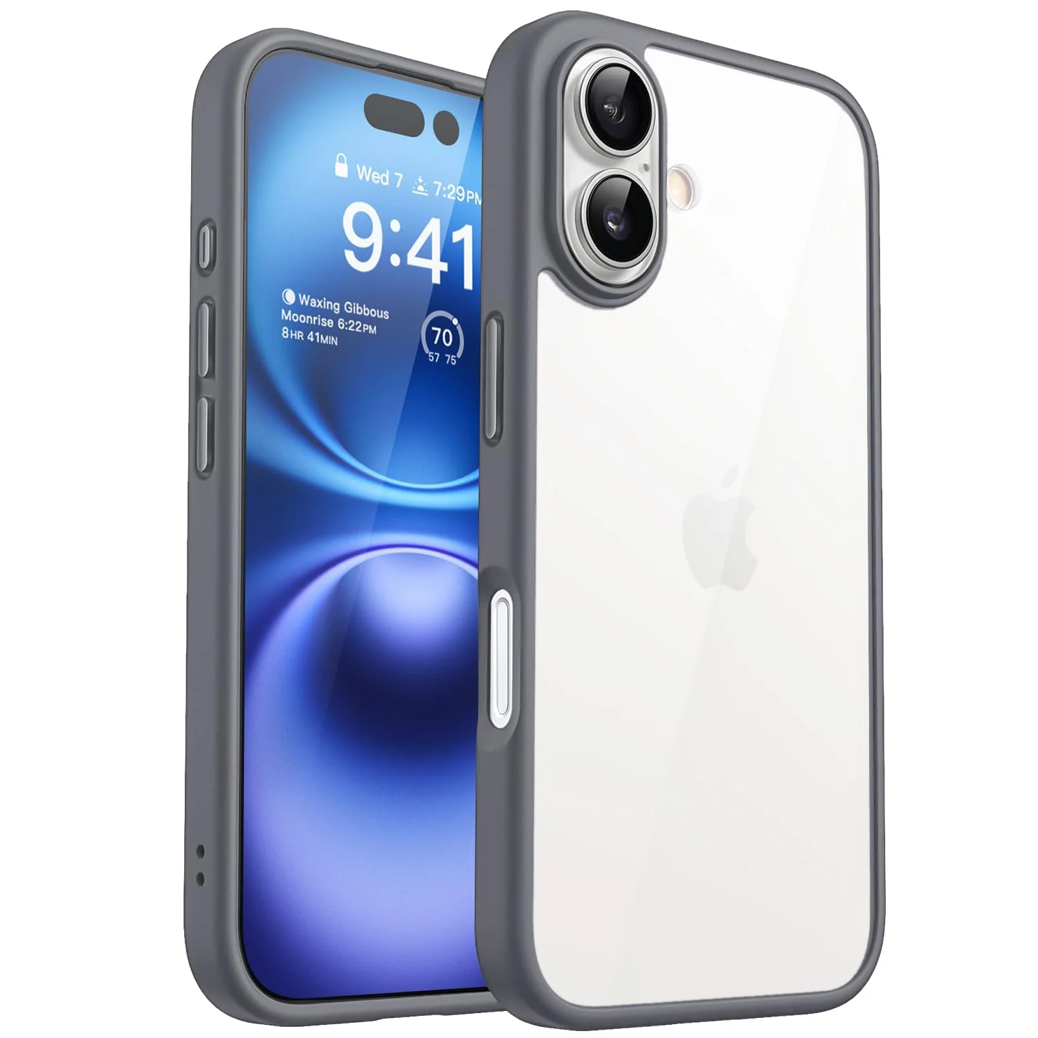 DL3 Mobilak Clear PC and TPU Protective Case for iPhone 16 with Military-Grade Protection and Anti-Yellowing Design - Titanium Gray