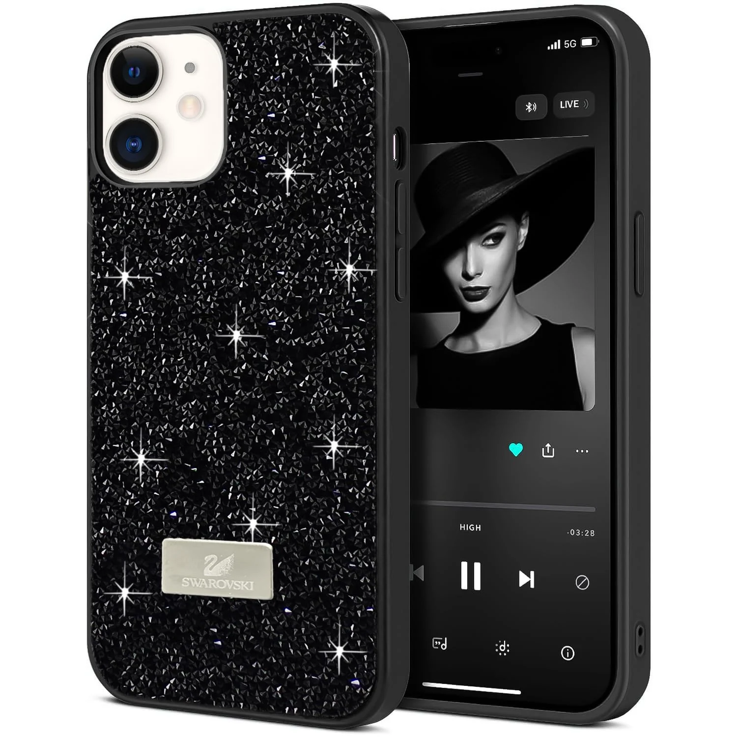 DL3 Mobilak Glitter Rhinestone Protective Case for iPhone 12 6.1-Inch with Shockproof Design