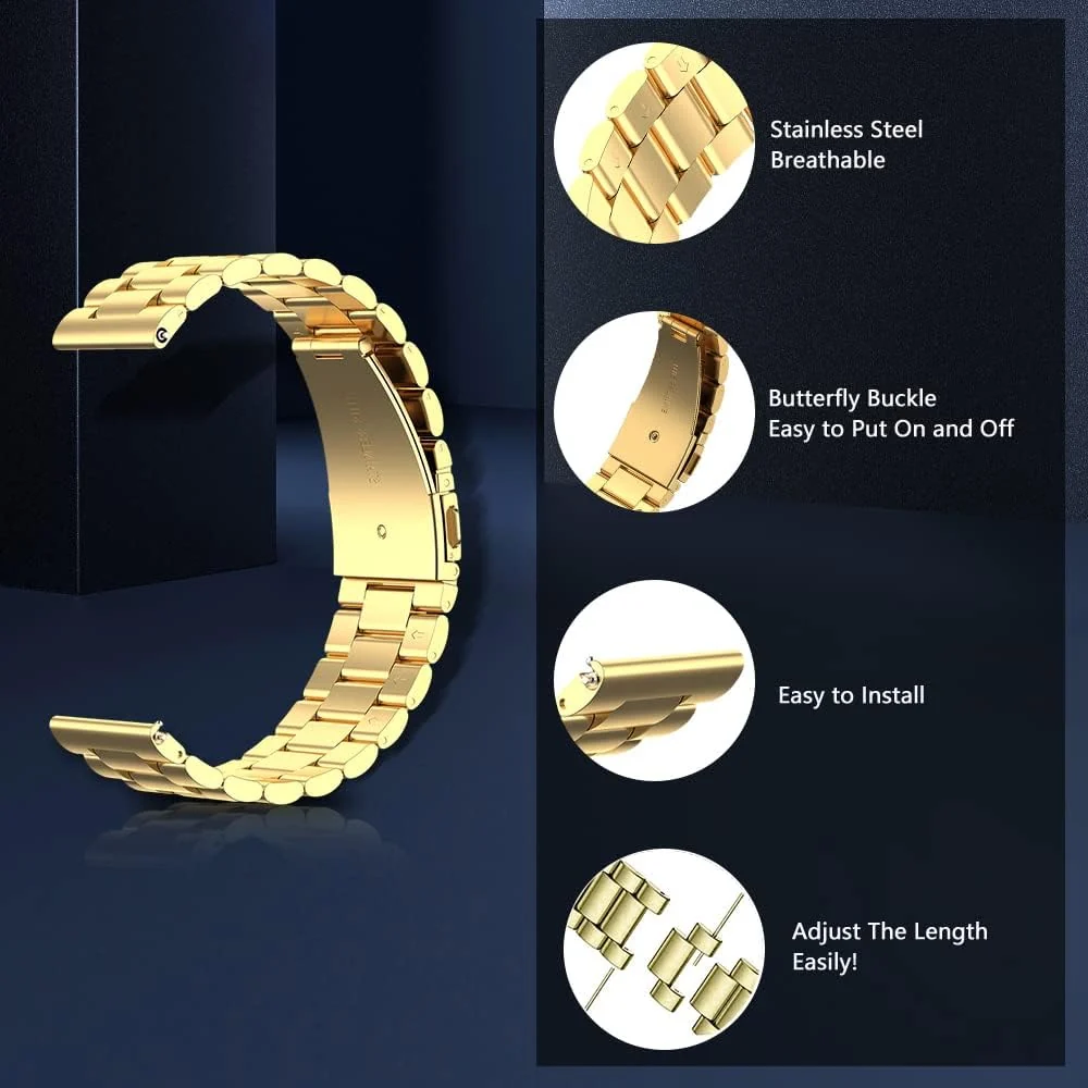 DL3 Mobilak Metal Bracelet Compatible with Xiaomi Redmi Watch 5 Active/Redmi Watch 5 Lite, 22mm Stainless Steel Replacement Band with Folding Clasp, Adjustable Replacement Bracelet Wristband - Gold