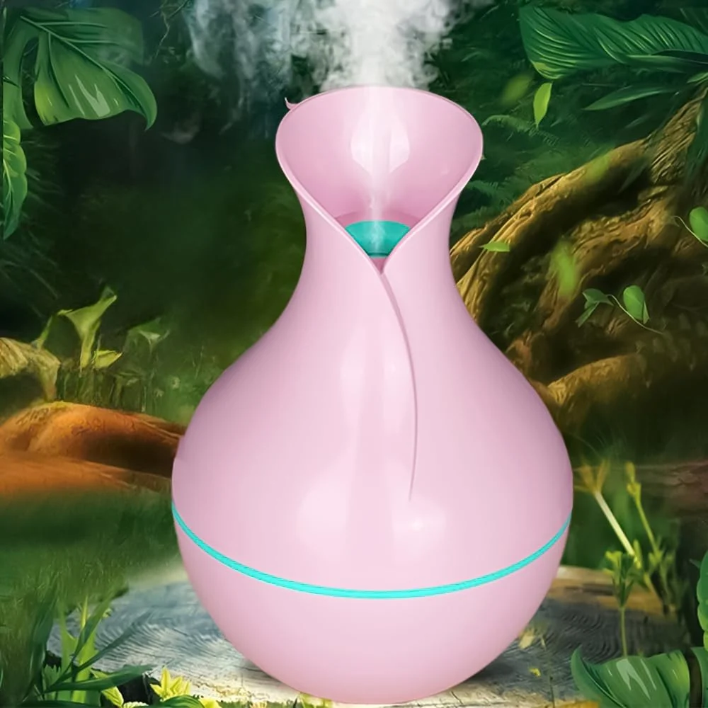 Mobigon Wood Cool Mist Ultrasonic Humidifier for Room Moisture, Aroma Diffuser for Home, 200ml Essential Oil Diffuser with 7 Colorful Night Light, Auto Shut-Off, Home, Office, car - D.Pink