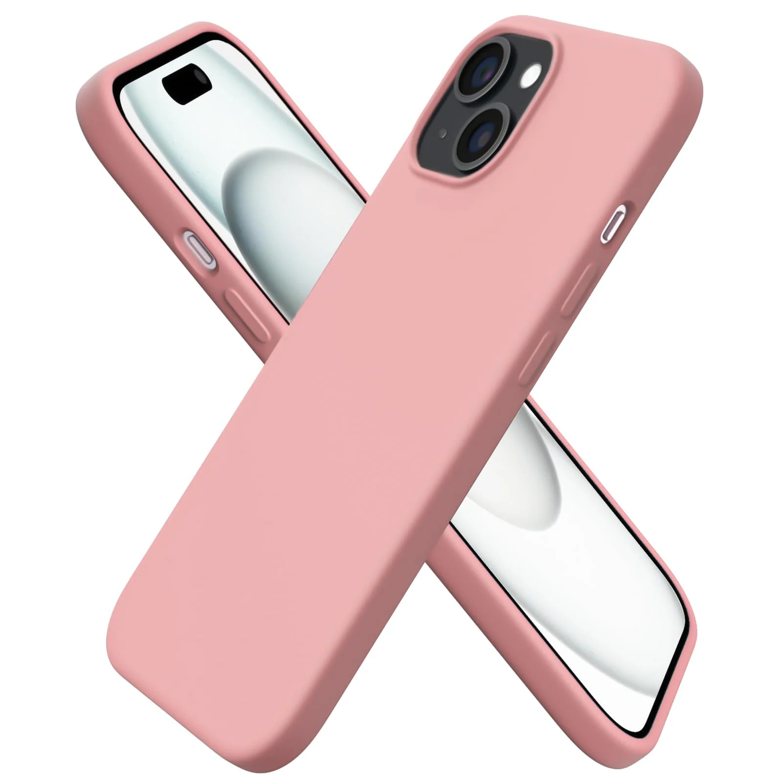 DL3 Mobilak Liquid Silicone Protective Case for iPhone 15 with Camera Protection and Microfiber Lining - Pastel Pink