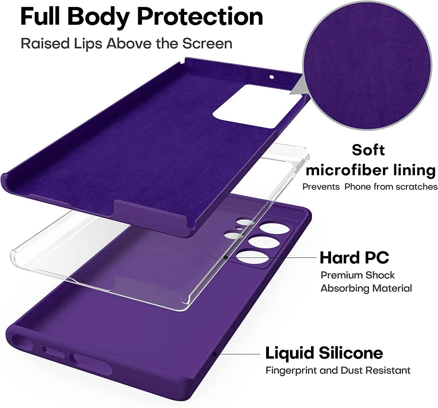 DL3 Mobilak Silicone Protective Case for Samsung Galaxy S24 Ultra, Shock-absorbing protection, Built-in kickstand, Integrated ring holder - Purple
