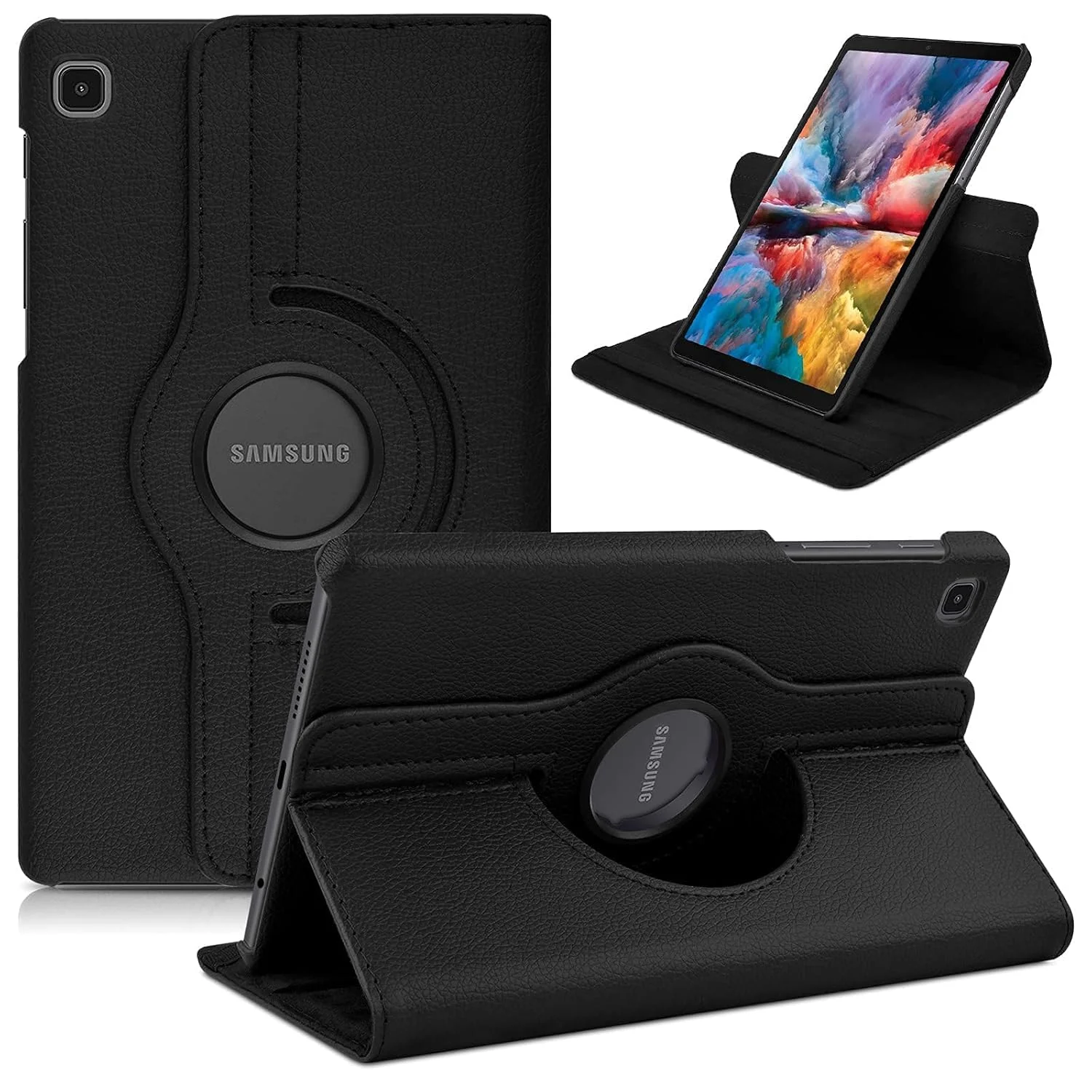 DL3 Mobilak Protective Cover for Samsung Galaxy Tab A7 Lite (SM-T220/T225), 360° Rotatable Smart Stand, Leather Folio Flip Cover with Multi-Angle Viewing, Auto Wake Sleep - Black