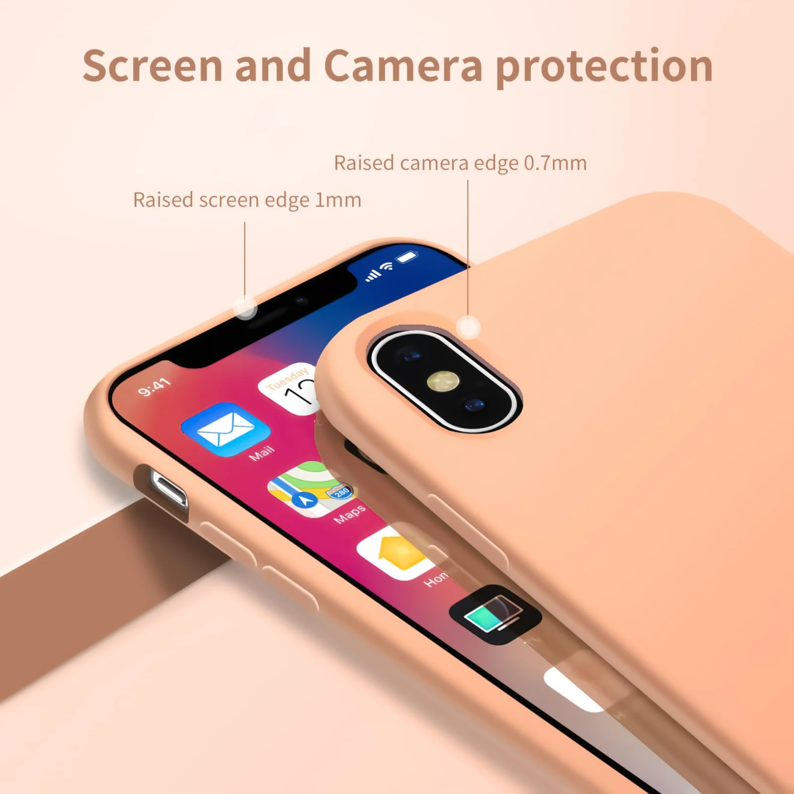 DL3 Mobilak Liquid Silicone Case for iPhone X / iPhone XS, Shock-absorbing protection, Scratch-resistant surface, Soft microfiber lining - Light Orange