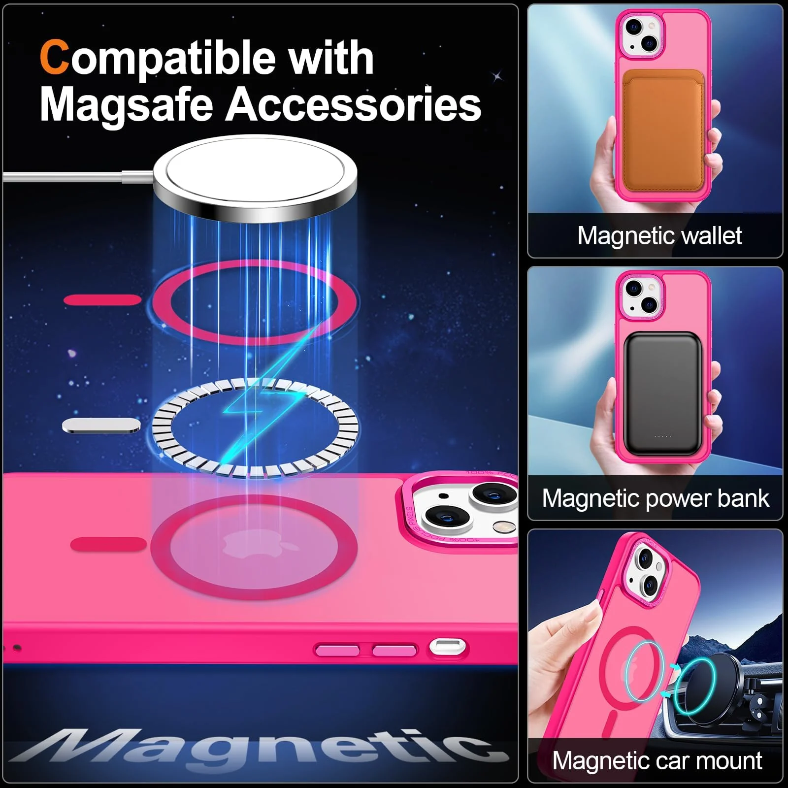 DL3 Mobilak Case for iPhone 15 (6.1 Inch) Magnetic Translucent Matte Phone Cases [Compatible with MagSafe] Thin Slim Fit Shockproof Bumper Hard Protective Cover for Women Men Girls - Hot Pink