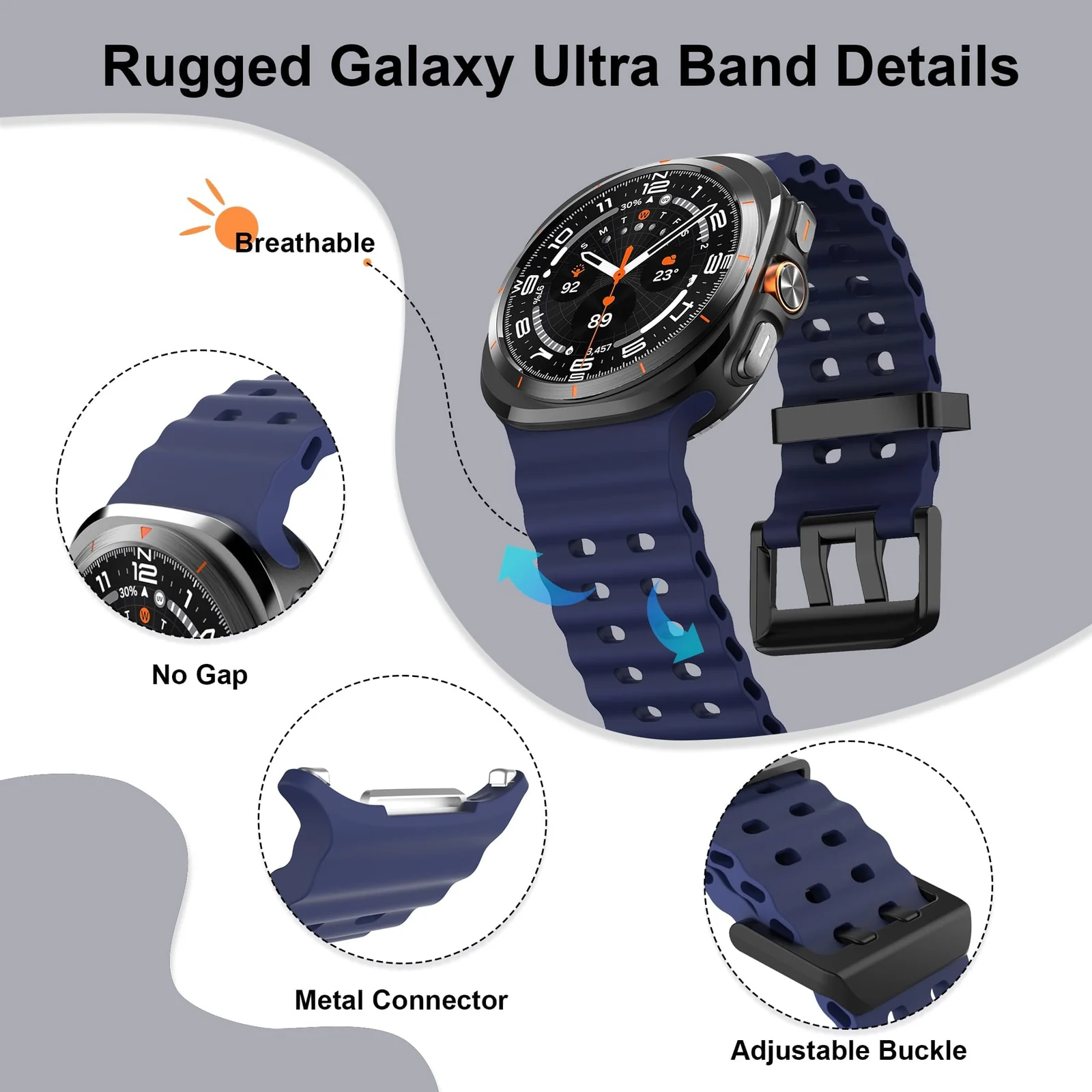 DL3 Mobilak Sport Band Compatible with Samsung Galaxy Watch Ultra Band 47mm Women Men, Breathable Soft Silicone Waterproof Watch Strap Accessories for Samsung Watch 7 Ultra Bands - Blue