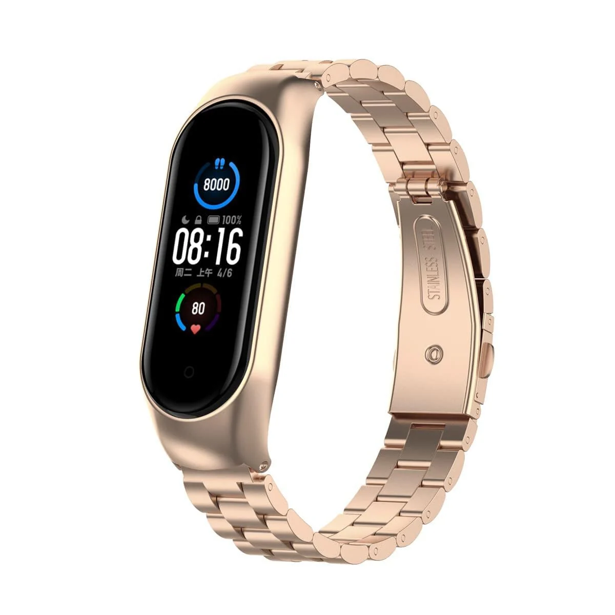 DL3 Mobilak Compatible For Xiaomi Mi Band 7 Strap, Metal Bracelet MiBand 7 Waterproof Stainless Steel Wrist Strap Accessory Band Strap for Xiaomi Mi Smart Band 7 - Rose Gold