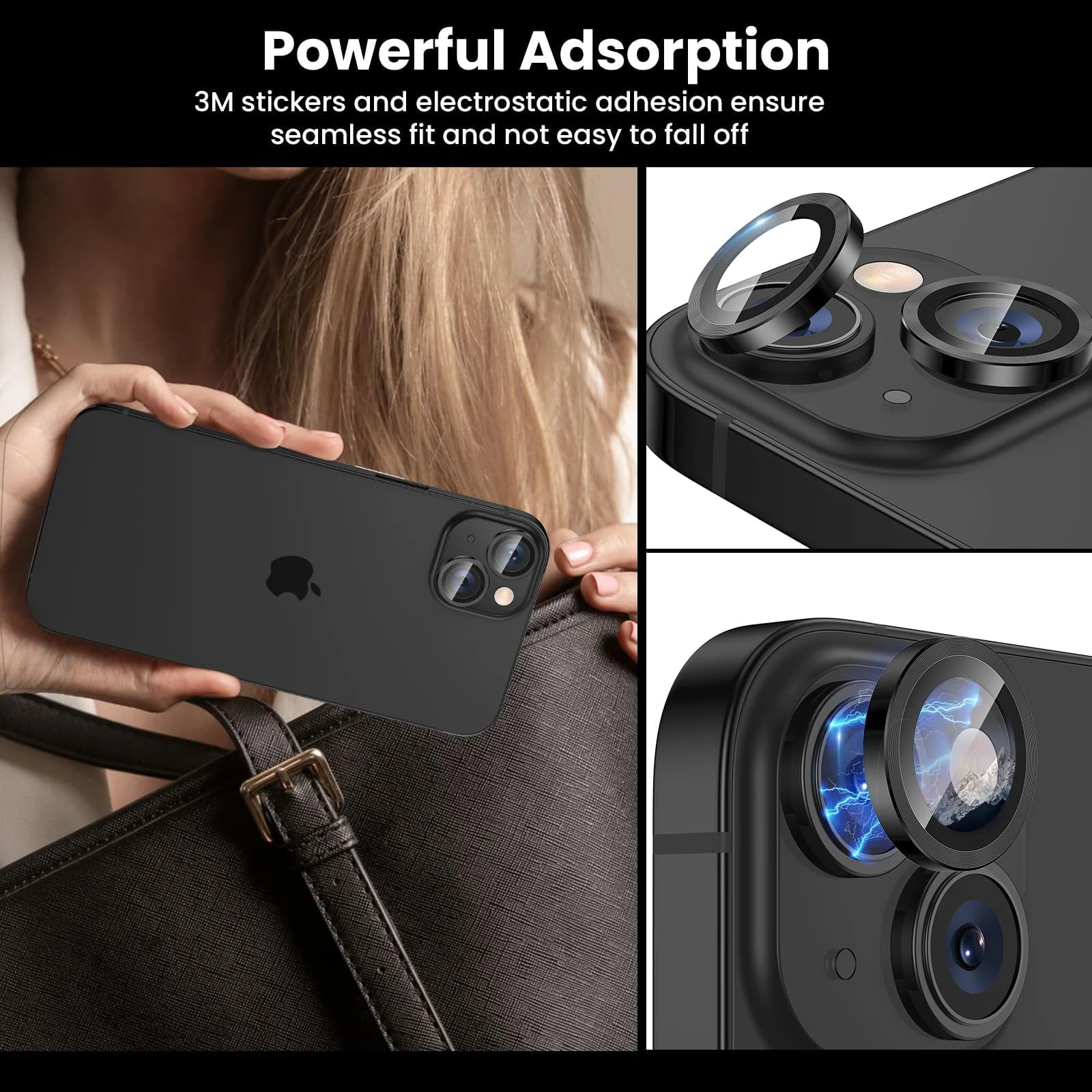 DL3 Mobilak Compatible with iPhone 15/15 Plus & iPhone 14/14 Plus Camera Lens Protector, Anti-Scratch HD Tempered Glass Lens Screen Protection Cover, Metal Individual Lens Ring - Black