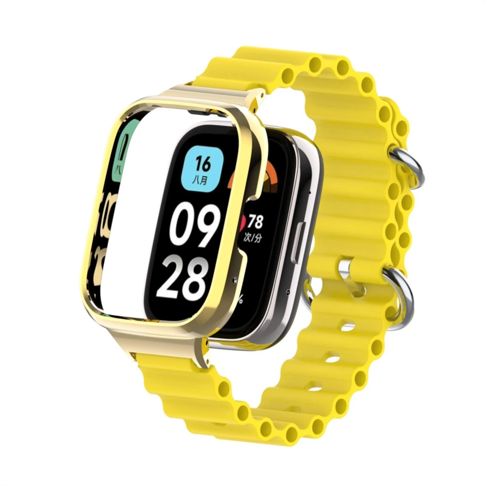 DL3 Mobilak Ocean Strap Compatible with Xiaomi Redmi Watch 3 Lite/Redmi Watch 3 Active, Adjustable Silicone Strap with Metal Buckle, Band With Frame Metal Women Men Replacement Strap - Yellow