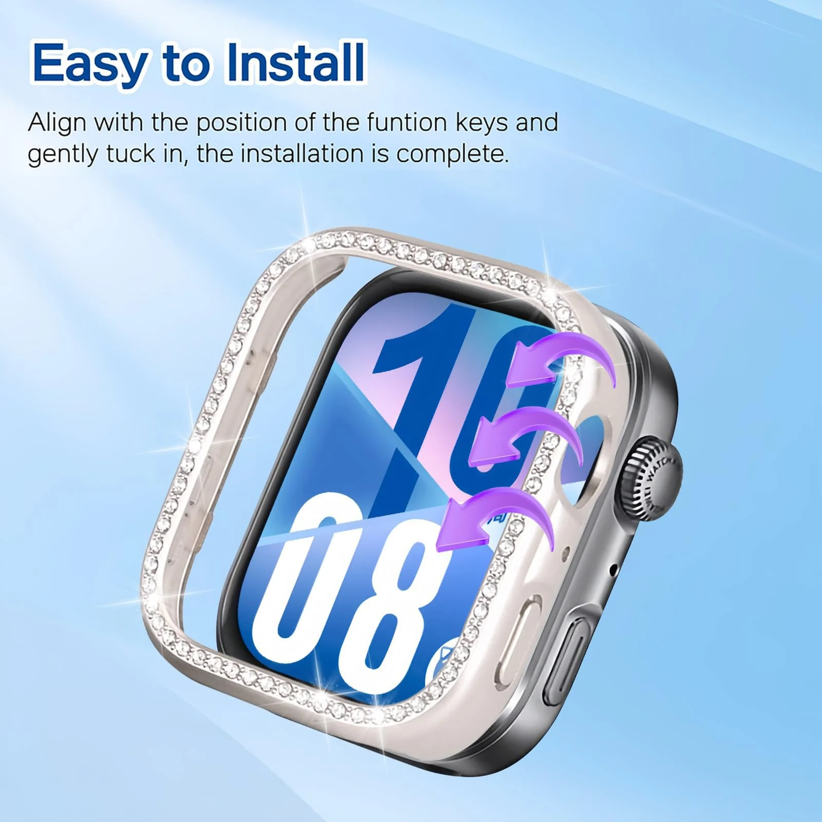 DL3 MOBILAK Crystal Bling Hard PC Watch Bumper for Huawei Watch Fit 4, Starlight