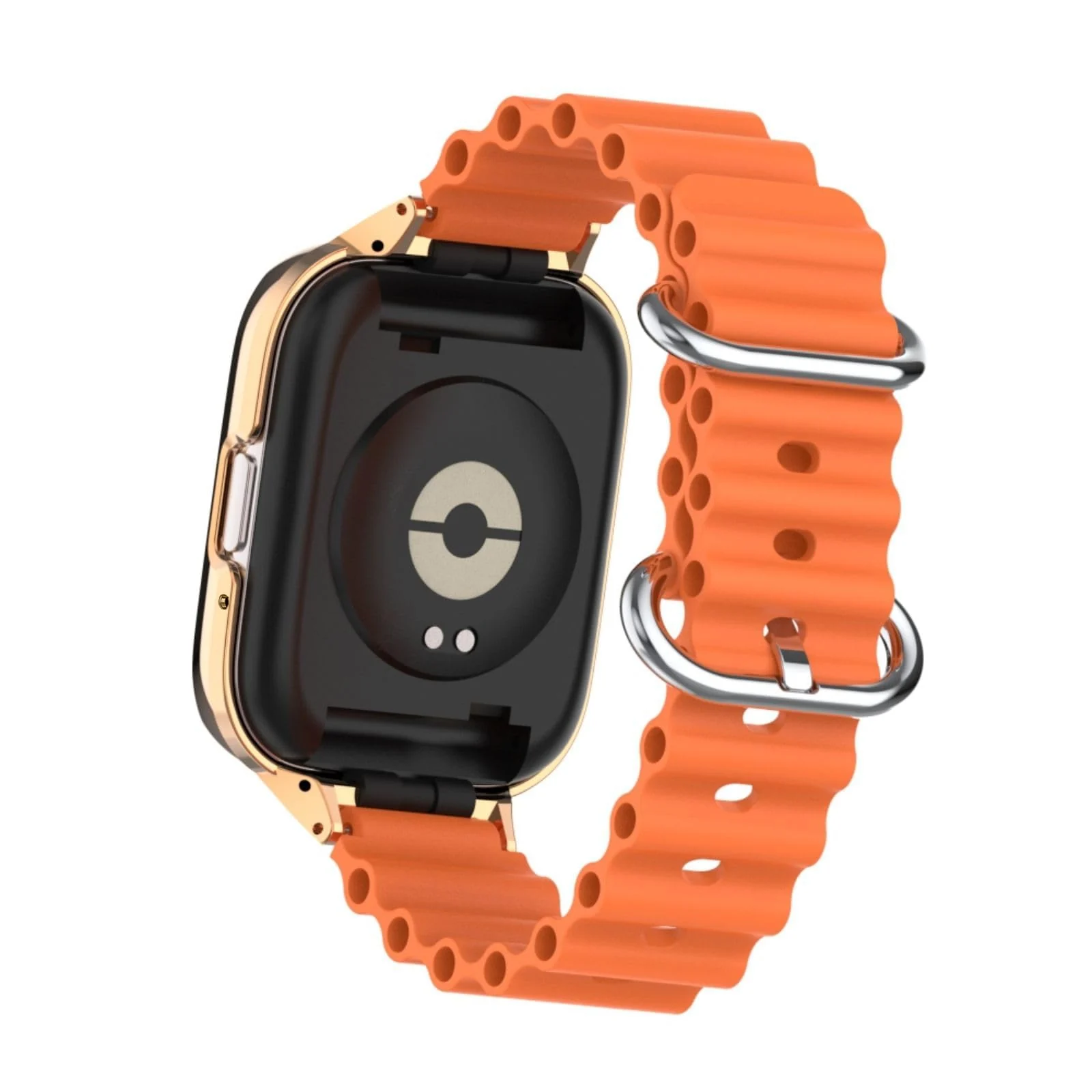 DL3 Mobilak Ocean Strap Compatible with Xiaomi Redmi Watch 3 Lite/Redmi Watch 3 Active, Adjustable Silicone Strap with Metal Buckle, Band With Frame Metal Women Men Replacement Strap - Orange