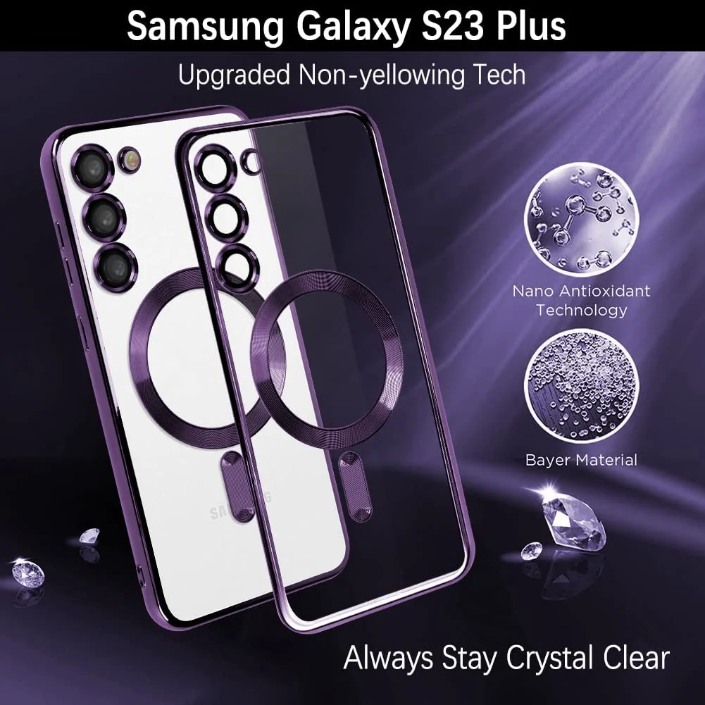 DL3 Mobilak Clear TPU Case with Electroplated Edges for Samsung Galaxy S23 with Camera Protection - Deep Purple