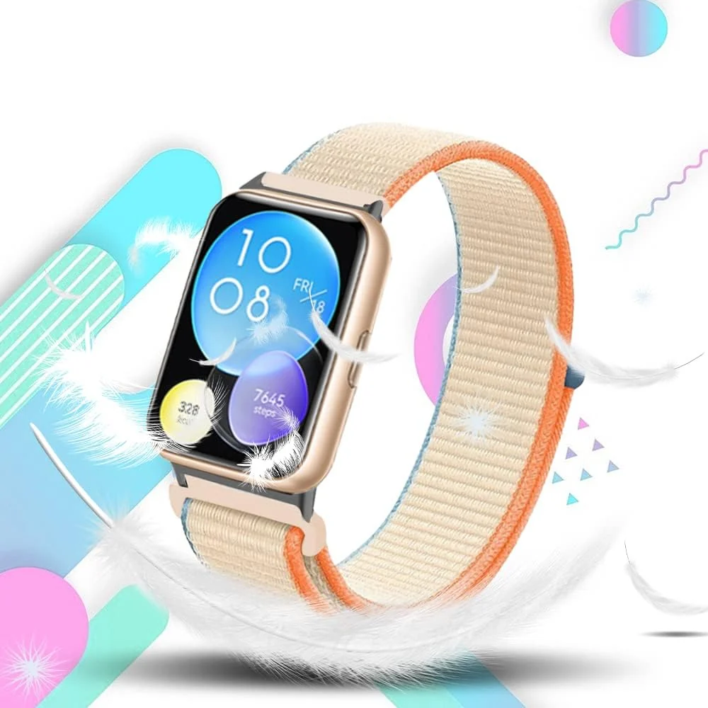 DL3 Mobilak Nylon Strap for Huawei Band 9 | Huawei Band 8 Watch Band, Men and Women Breathable Elastic Bracelet, Adjustable Straps Replacement Band Sport Watchband - Milk White