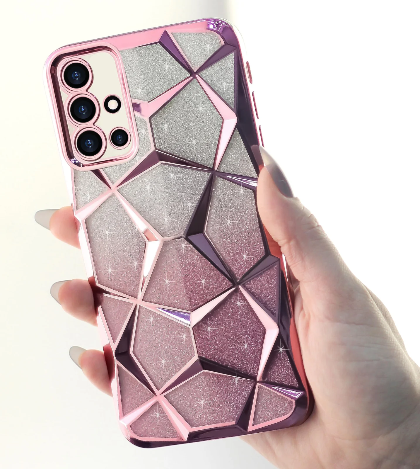 DL3 Mobilak Compatible with Samsung Galaxy A51 Case Plating Bling Gradient Glitter Clear Cover Soft TPU Silicone Cute Camera Protection Shockproof Back for Women Girls Case - Pink