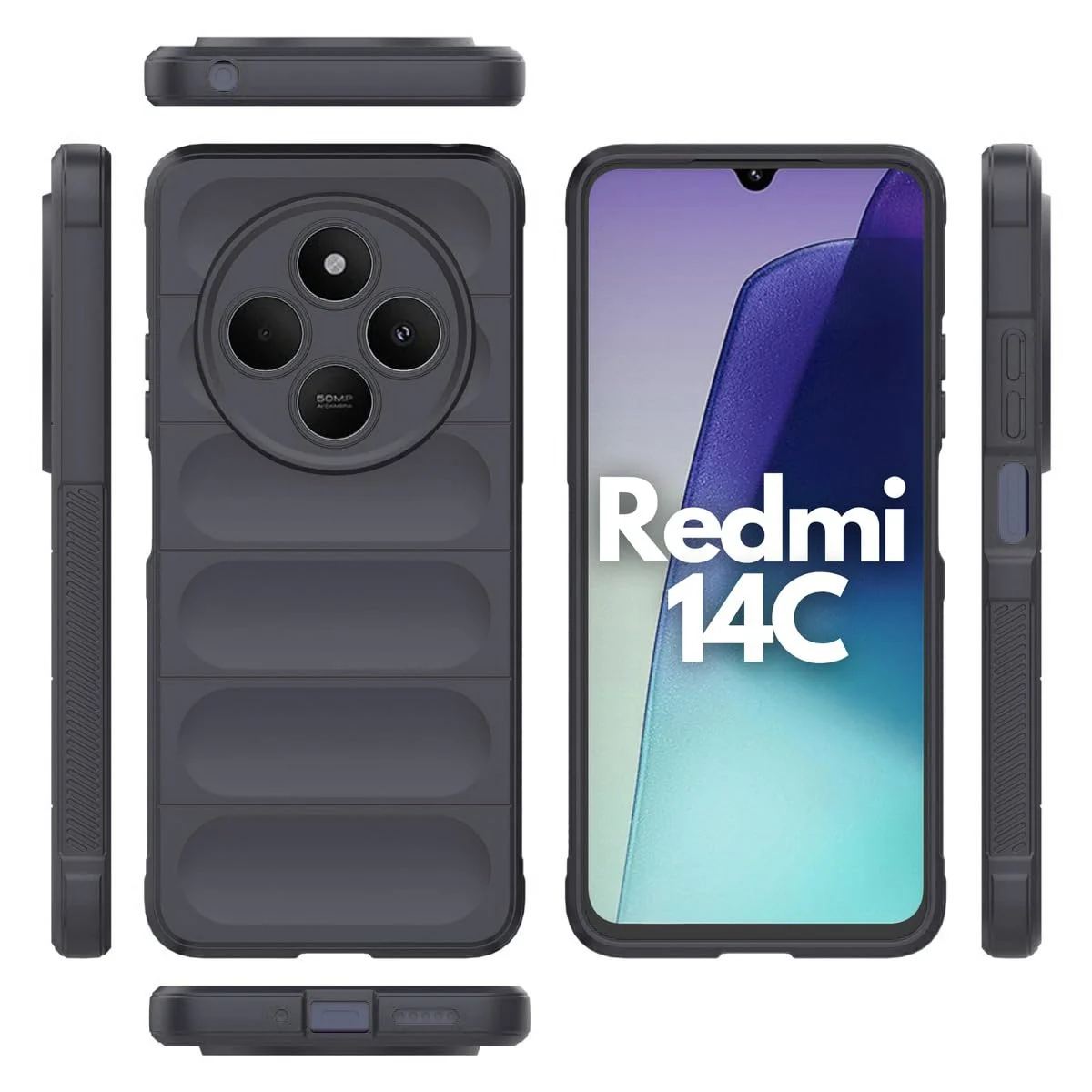 DL3 Mobilak Silicone Case for Xiaomi Redmi 14C 4G/Poco C75 Heavy Duty Protective [Slim Fit] Shockproof Soft Protective Design Shock-Absorption TPU Cover With Camera Protection - Dark Gray