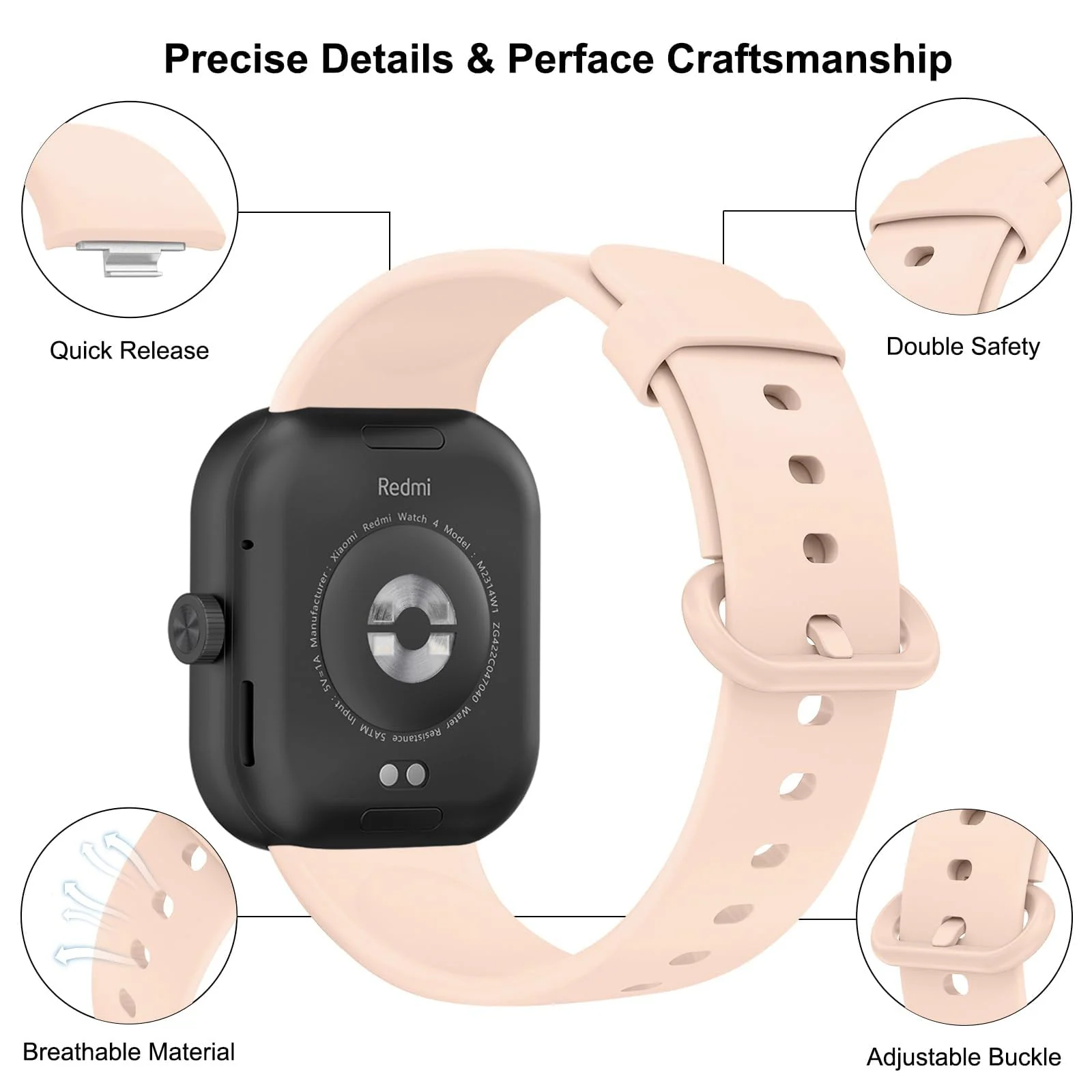 DL3 Mobilak Bracelet for Redmi Watch 4 / Redmi Watch 5 / Xiaomi Smart Band 8 Pro/Xiaomi Smart Band 9 Pro Wristbands for Men Women, Silicone Strap, Waterproof Sports Replacement Strap - Pink