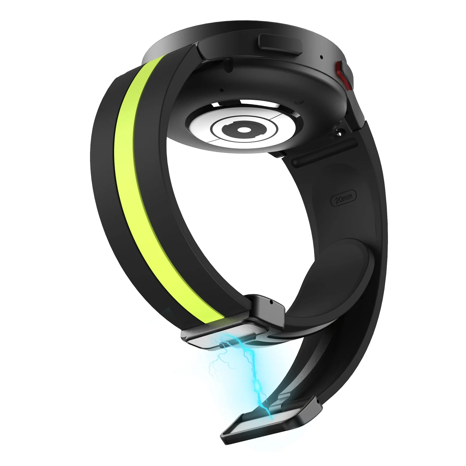 DL3 Mobilak Strap Silicone Magnetic Buckle 20MM For Samsung Gear Sport/Watch 6/5/4/5 Pro 45mm/S2 classic/active 2 40mm 44mm/Amazfit GTS 2/2e/GTS 3/3 Pro/GTS 4/GTS 2 Mini/3 Mini/4 Mini/Bip 3/Bip 3 Pro - Black Lime
