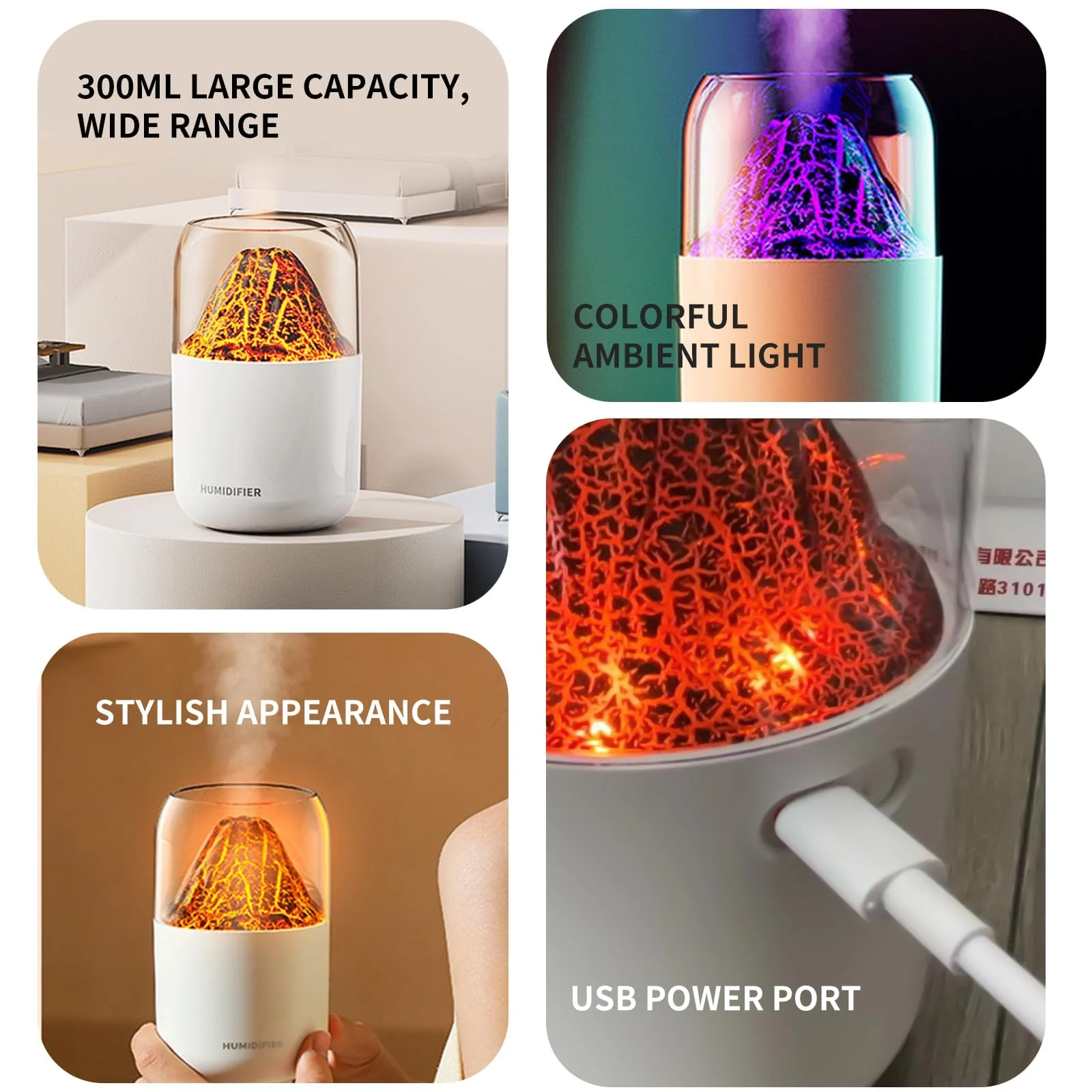 MOBIGON Volcano Mist 300 ml Aroma Diffuser and Humidifier, White