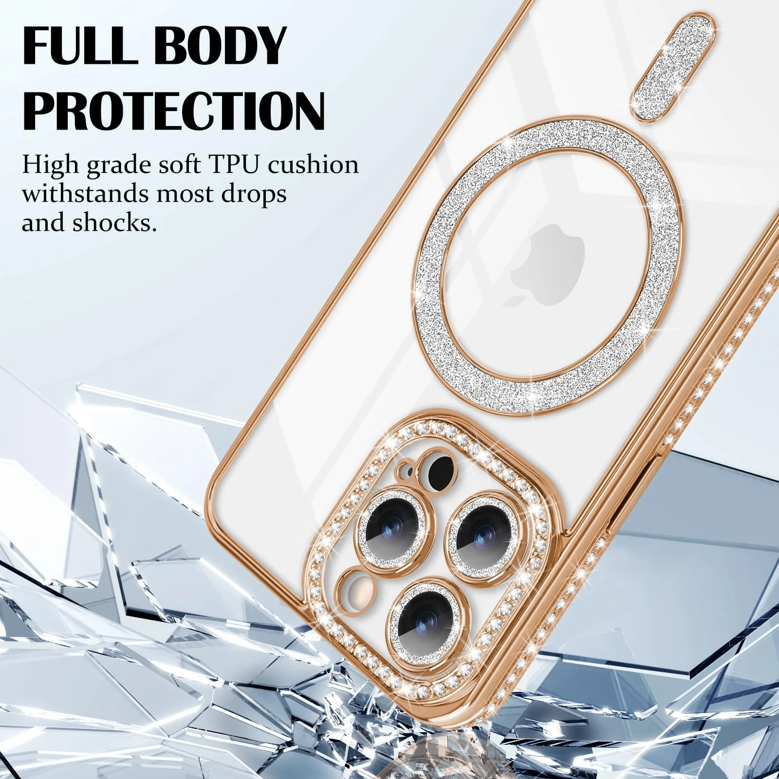 DL3 Mobilak MagSafe-Compatible Magnetic Case for iPhone 16 Pro Max with Camera Protection and Magnetic Car-Mount Support - Gold