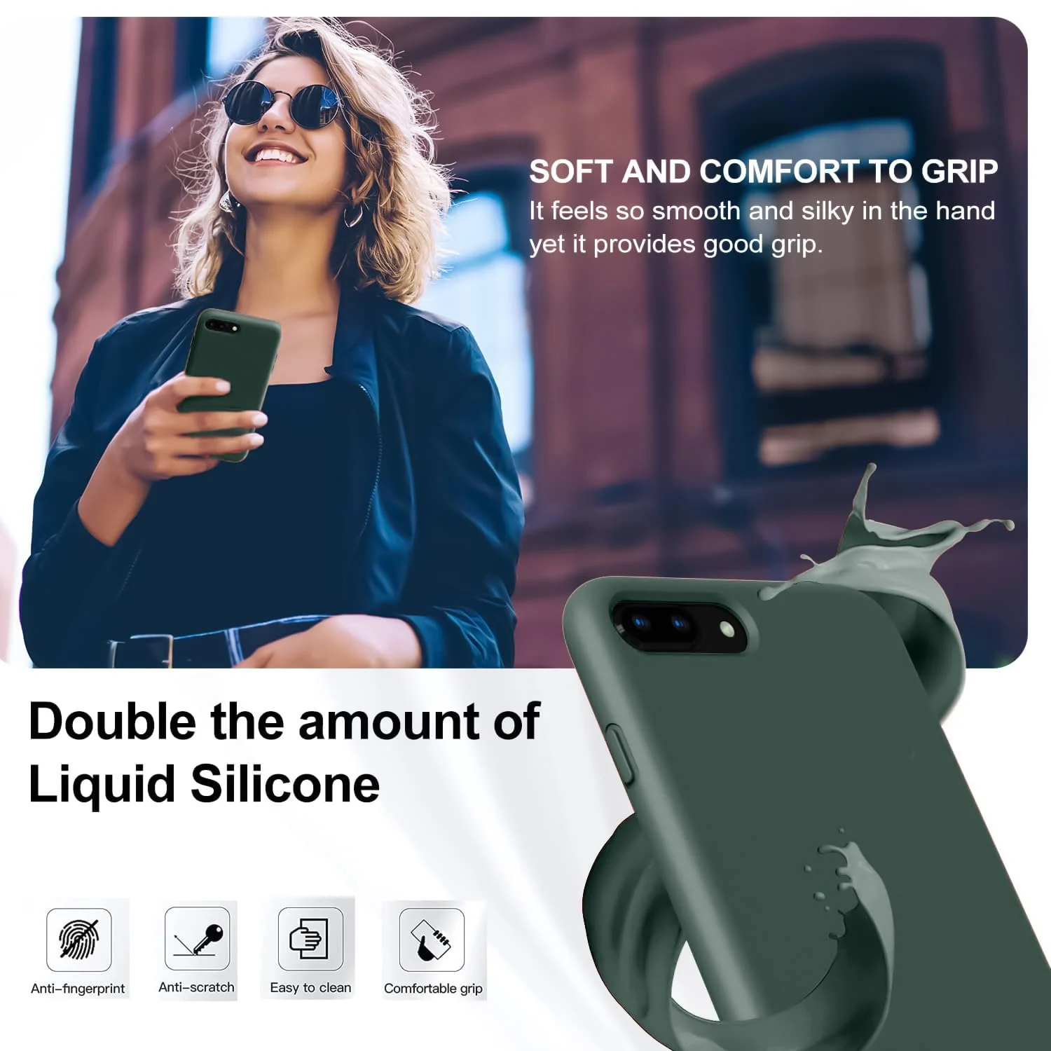 DL3 Mobilak Compatible with iPhone 7 Plus/iPhone 8 Plus Case, Liquid Silicone Case, Full Body Protective Cover, Shockproof, Slim Phone Case, Anti-Scratch Soft Microfiber Lining - Green