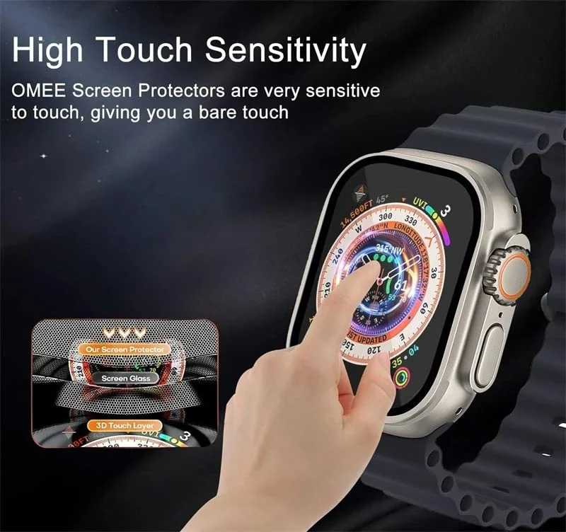 DL3 Mobilak (Tempered Glass Screen) Protector ForApple Watch Series 8 Ultra 49mm Soft Edge Protective Film [Anti-Scratch] [Bubble Free] [Ultra Shatterproof] [High Sensitive] (Tempered Glass) - Black