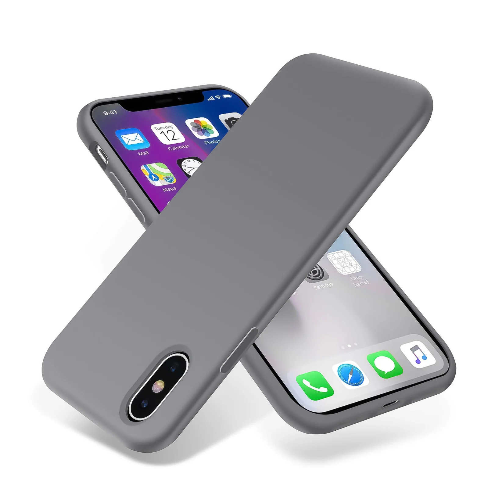 DL3 Mobilak Liquid Silicone Protective Case for iPhone X / iPhone XS with Camera Protection and Microfiber Lining - A Gray