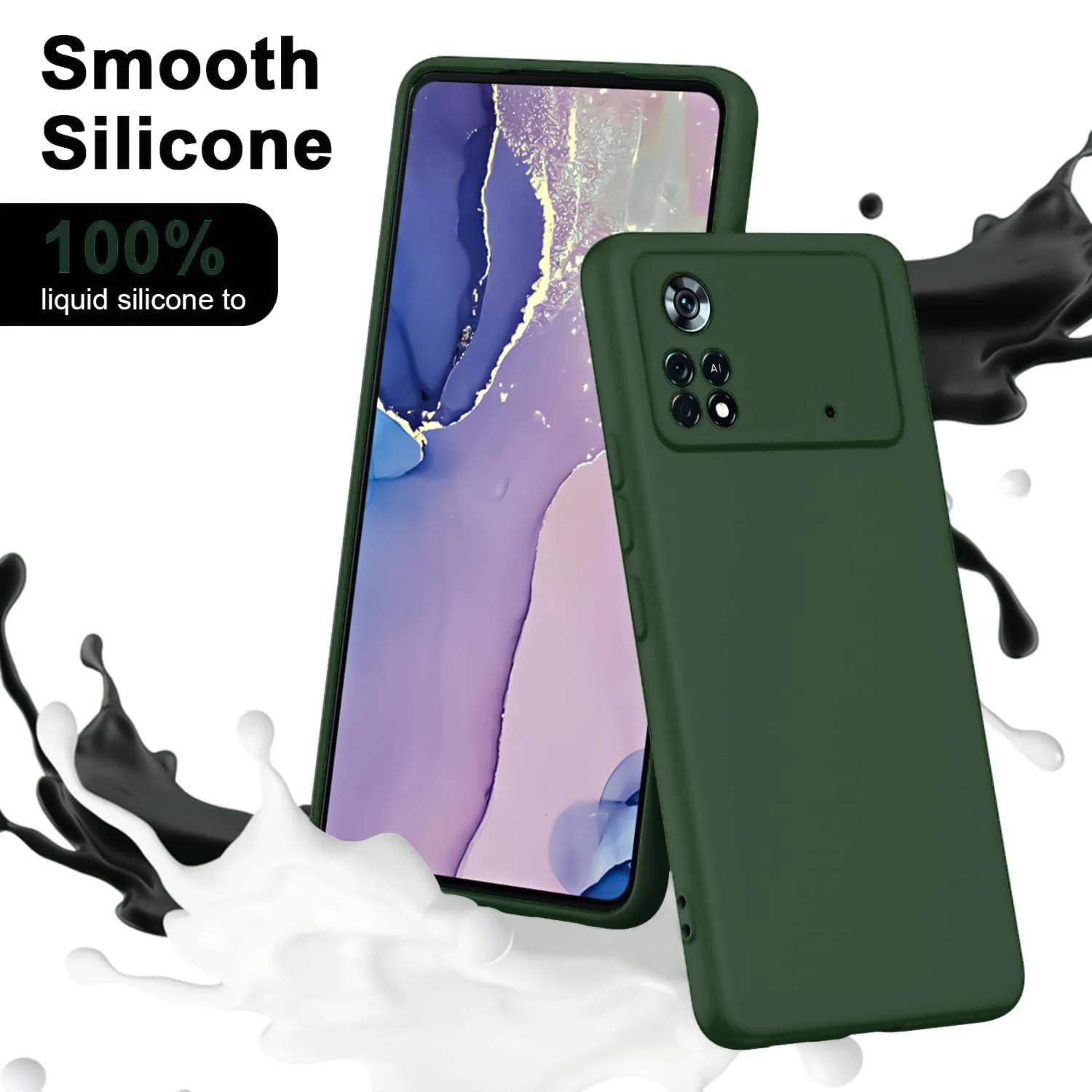 DL3 Mobilak Liquid Silicone Protective Case with Soft Microfiber Lining with Full Camera Protection for Xiaomi Poco X4 Pro 5G - Green