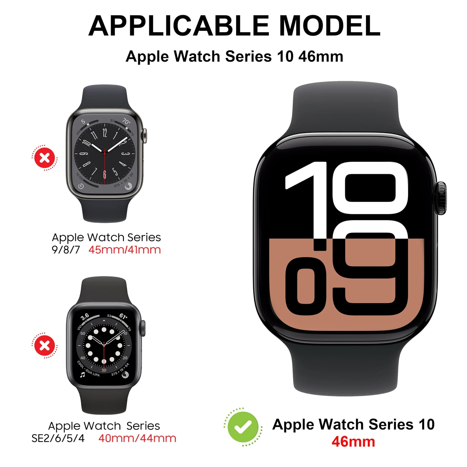DL3 Mobilak Case with Screen Protector for Apple Watch Series 10 46mm, Bumper Full Coverage Hard PC Overall Protective Cover, Built-in Tempered Glass Film High Sensitivity - Black