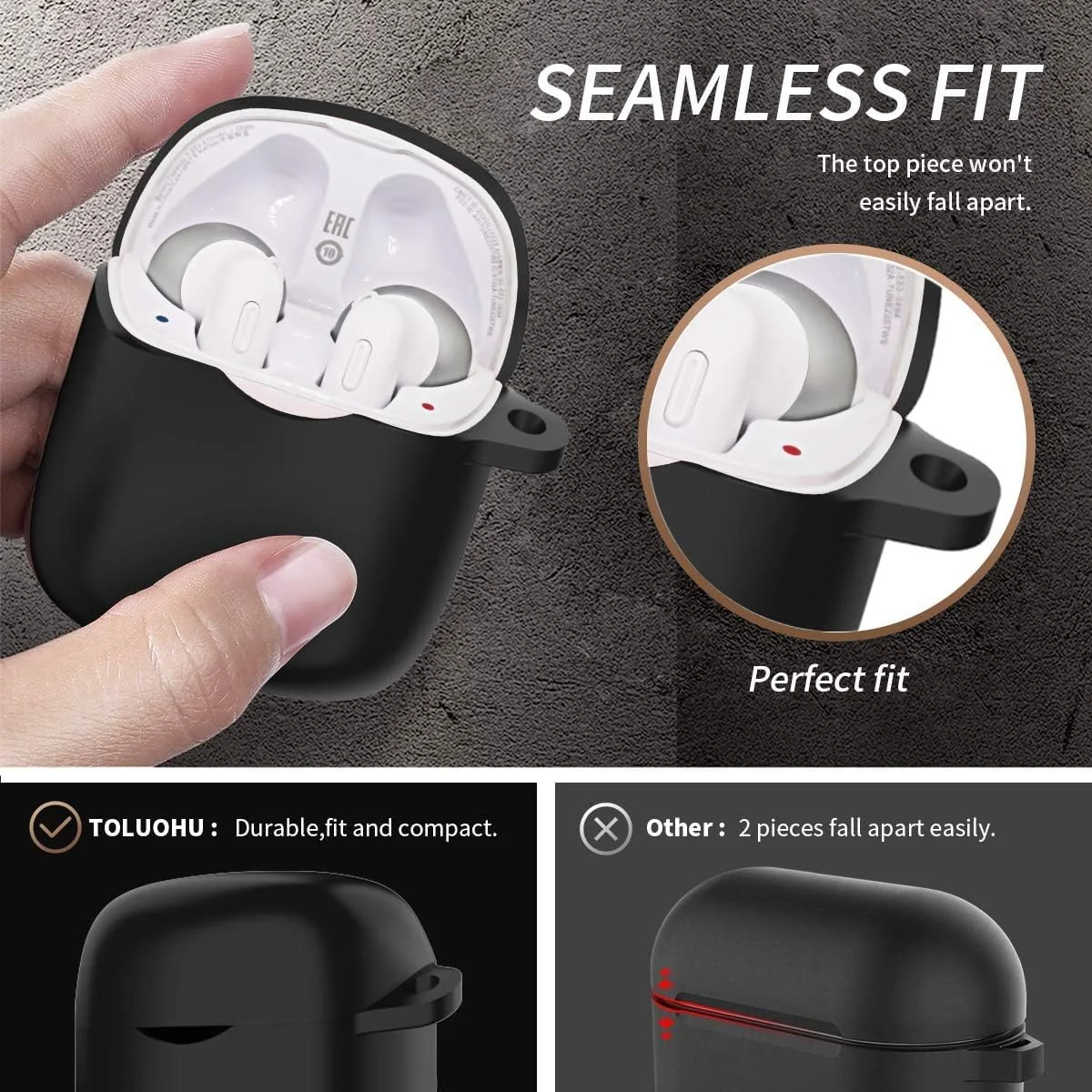DL3 Mobilak Silicone Case Compatible with JBL Tune 220TWS/225TWS Earbuds, Soft Silicone Protective Case Cover, Shockproof Sleeve with Carabiner - Black