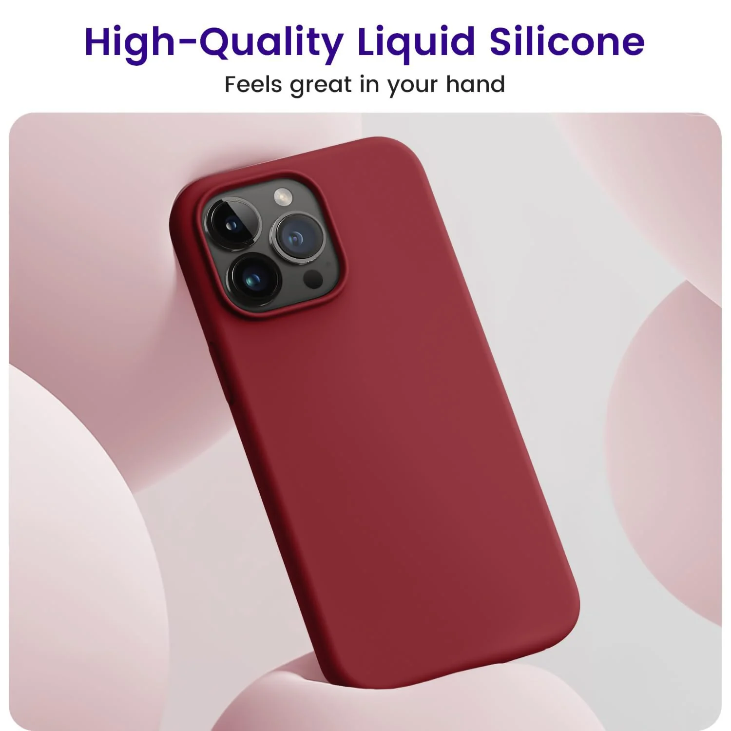 DL3 Mobilak Liquid Silicone Protective Case for iPhone 13 Pro Max (6.7 Inch) with Camera Protection and Microfiber Lining - Dark Red