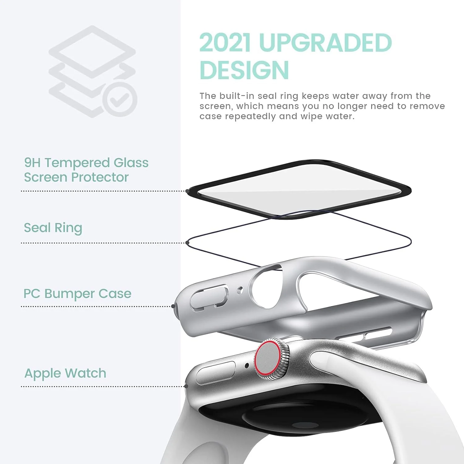 DL3 Mobilak Hard Case Designed for Apple Watch SE 6 5 4 40mm, Built-in 9H [HD Clear] Tempered Glass Screen Protector, [Full Protection] Slim Cover for iWatchSE 6 5 4 40mm - Silver