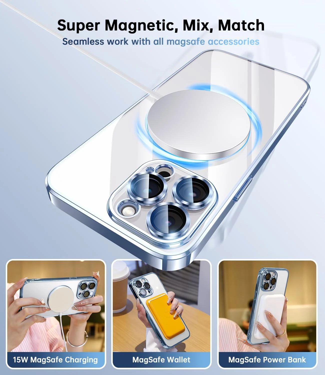 DL3 MOBILAK MagSafe Phone Case with Camera Lens Protector for Apple iPhone 14 Pro Max, Sierra Blue