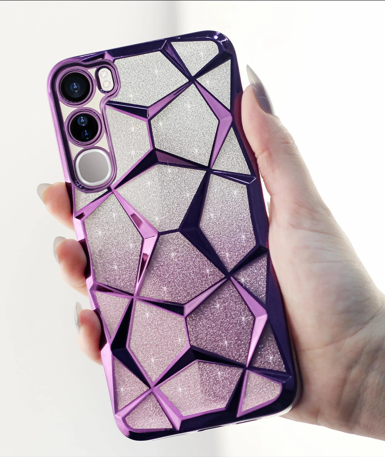 DL3 Mobilak Compatible with Vivo V40 Lite Case Plating Bling Gradient Glitter Clear Cover Soft TPU Silicone Cute Camera Protection Shockproof Back for Women Girls Case - Purple