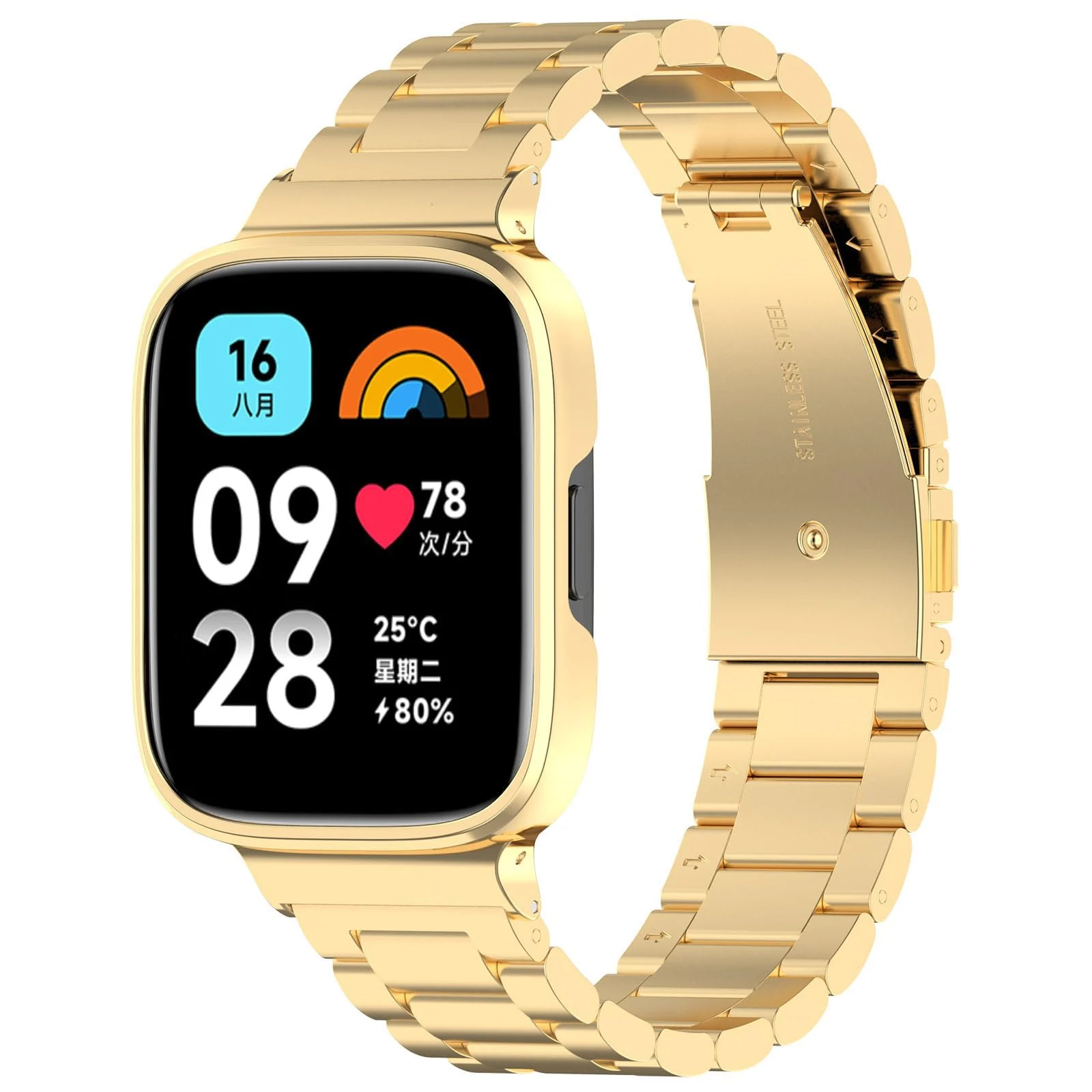 DL3 Mobilak Compatible with Xiaomi Redmi Watch 3 Band With Case, Metal Stainless Steel Bands Adjustable Wristbands Smartwatch Accessories for Redmi Watch3 Strap With Cover for Women Men - Gold