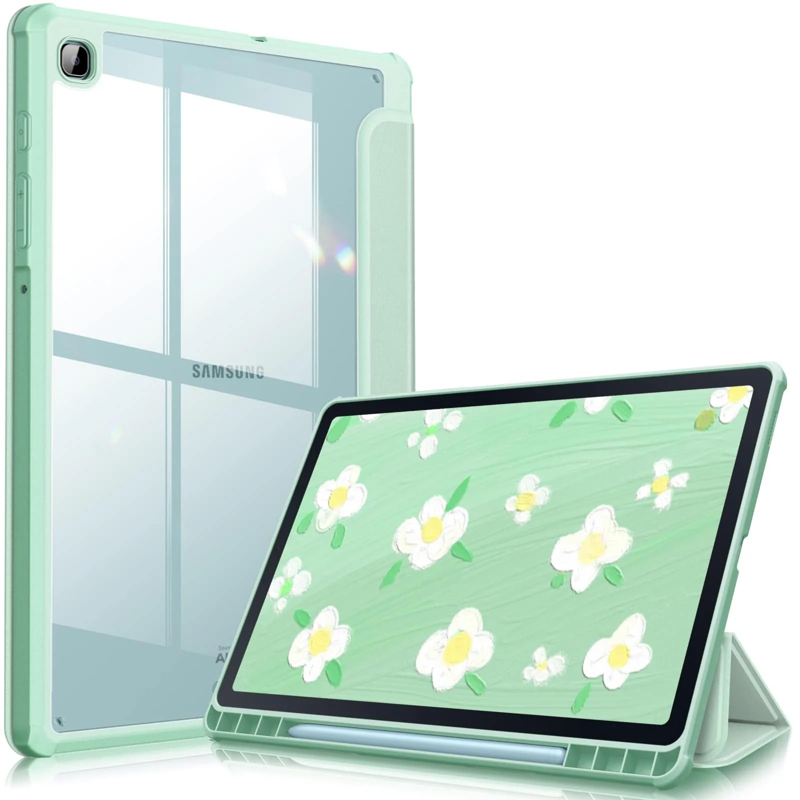DL3 Mobilak Hybrid Slim Case for Samsung Galaxy Tab S6 Lite 10.4'' 2020 Model SM-P610 (Wi-Fi) SM-P615 (LTE) with S Pen Holder, Cover with Clear Transparent Back Shell, Auto Wake/Sleep - Mint Green