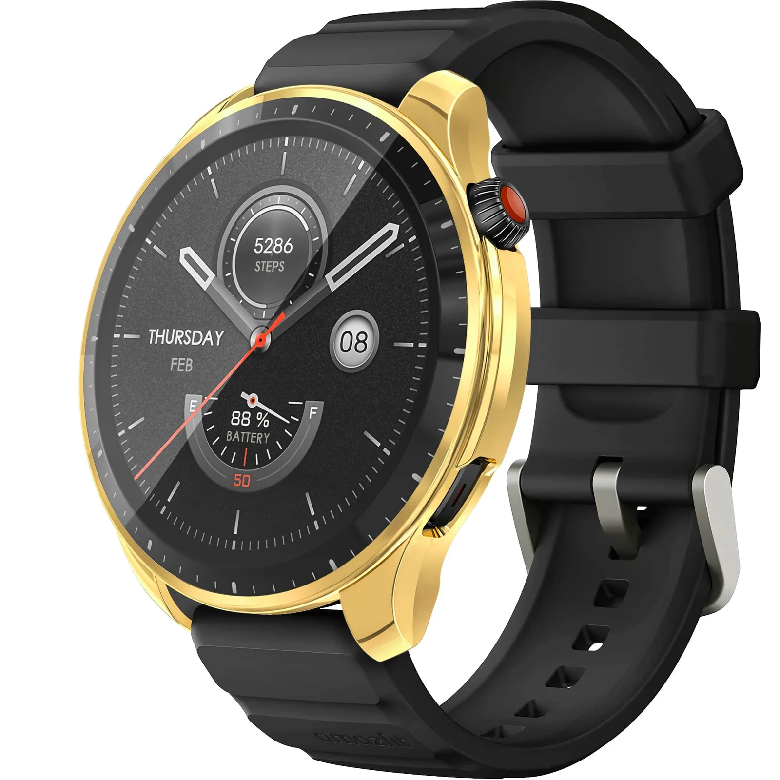 DL3 MOBILAK Full-Coverage Watch Case with Tempered Glass for Amazfit GTR 4 and 4 Pro - Gold