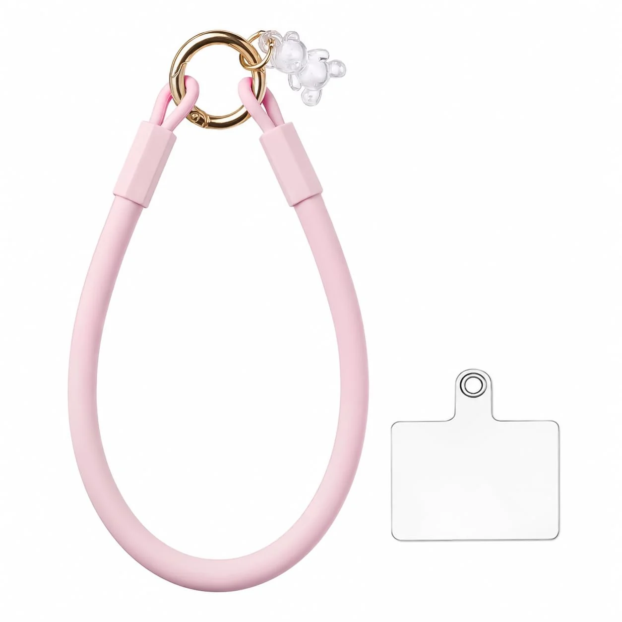 DL3 Mobilak Silicone Crystal Lanyard, 30cm Phone Wrist Strap Lanyard Keychain Office Wrist Strap with Clasp and Bear for Women Phone ID Card, Keys Strap - B-Pink