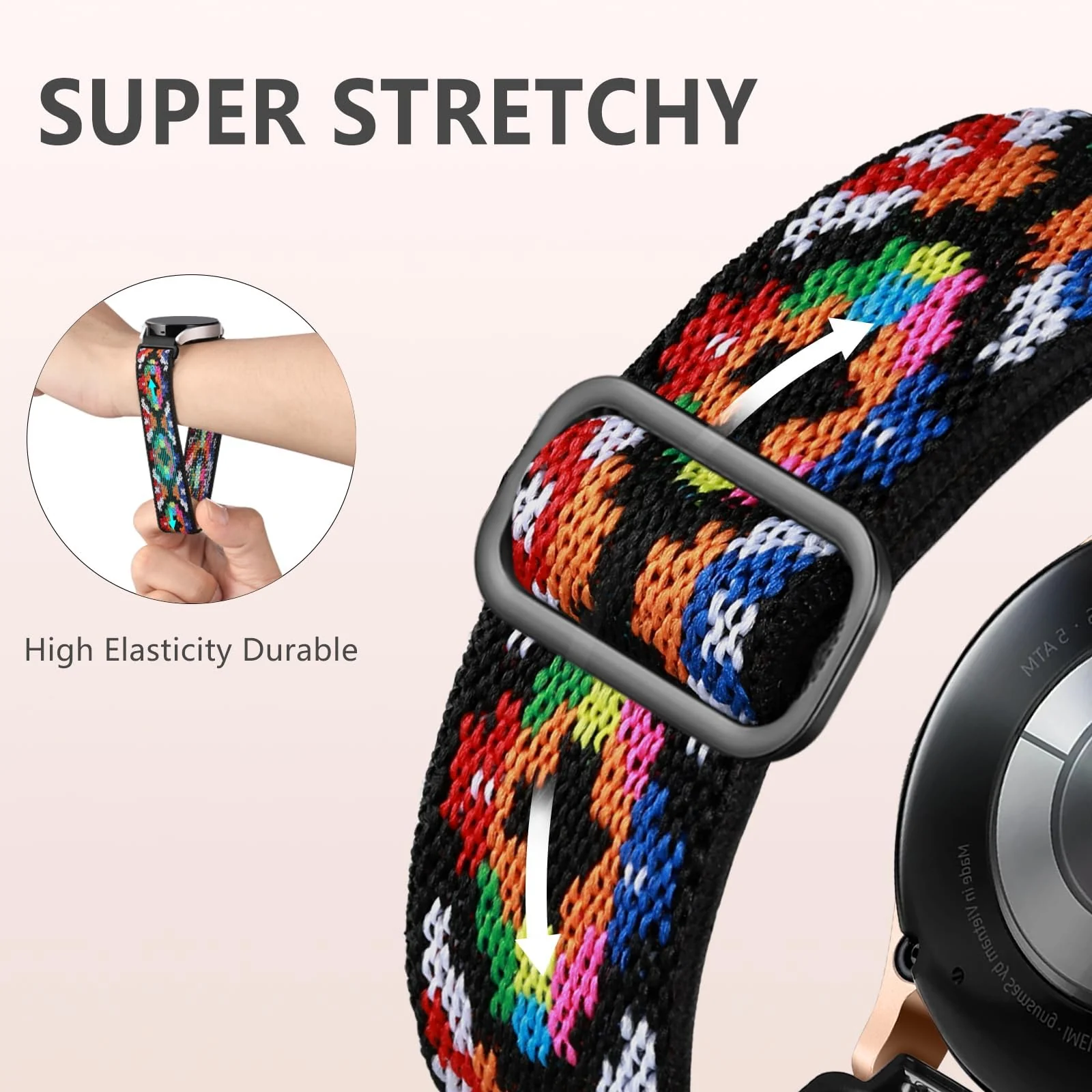 DL3 Mobilak Elastic Bands Compatible with Samsung Galaxy Watch 6 5 4 Bands 40mm 44mm/Watch 5 Pro Band 45mm/Watch 4 6 Classic Bands 42mm 43mm 46mm 47mm, Stretchy Nylon Solo Loop Strap - Black