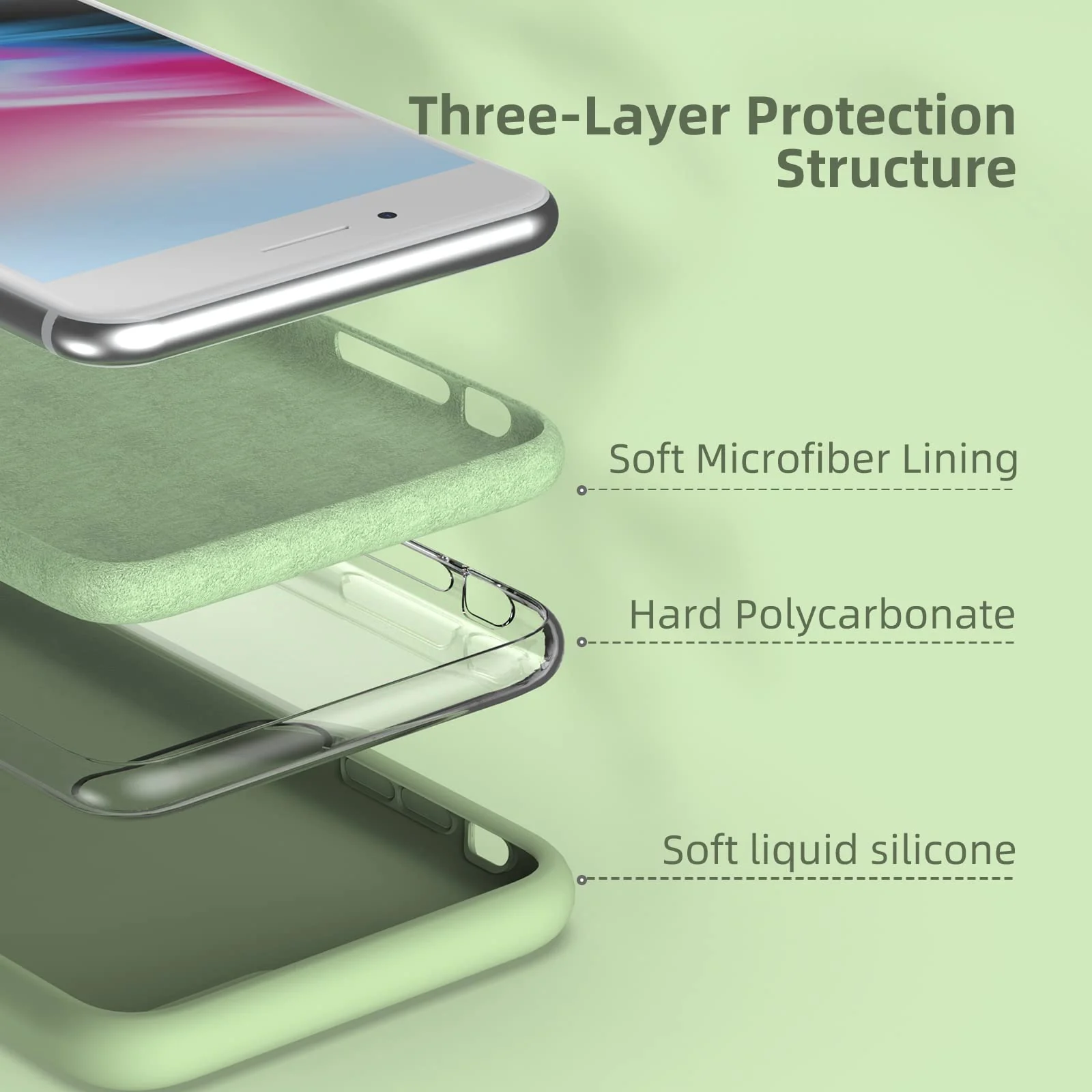 DL3 Mobilak Compatible with iPhone 7 Plus/iPhone 8 Plus Case, Liquid Silicone Case, Full Body Protective Cover, Shockproof, Slim Phone Case, Anti-Scratch Soft Microfiber Lining - Matcha Green