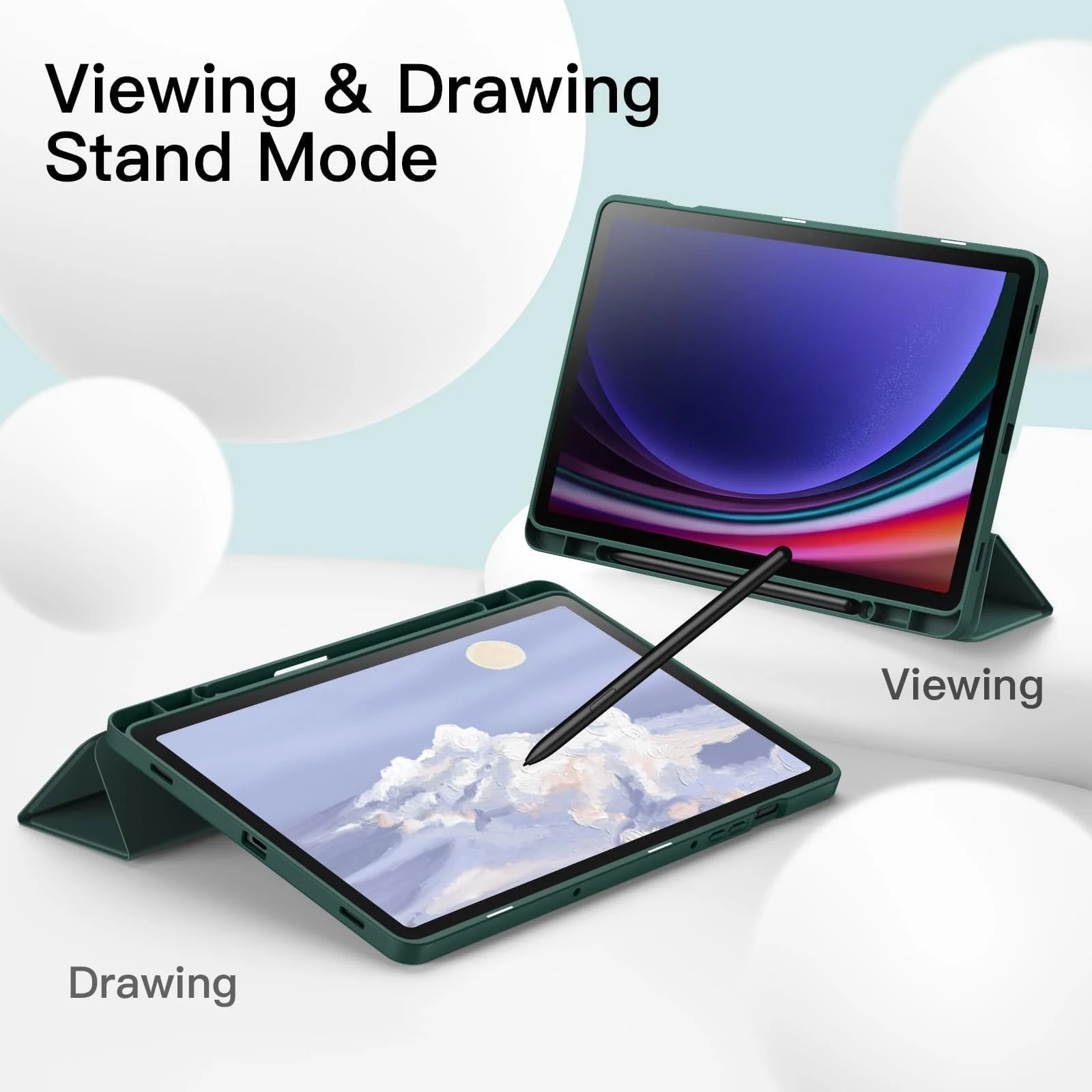 DL3 Mobilak Samsung Galaxy Tab A9 Cover Case 8.7 inch Tablet Cover [SM-X110/X115/X117] Case with Pen Holder, Soft TPU Back Trifold Stand Protective Smart Cover Flip, Auto Wake&Sleep - Green