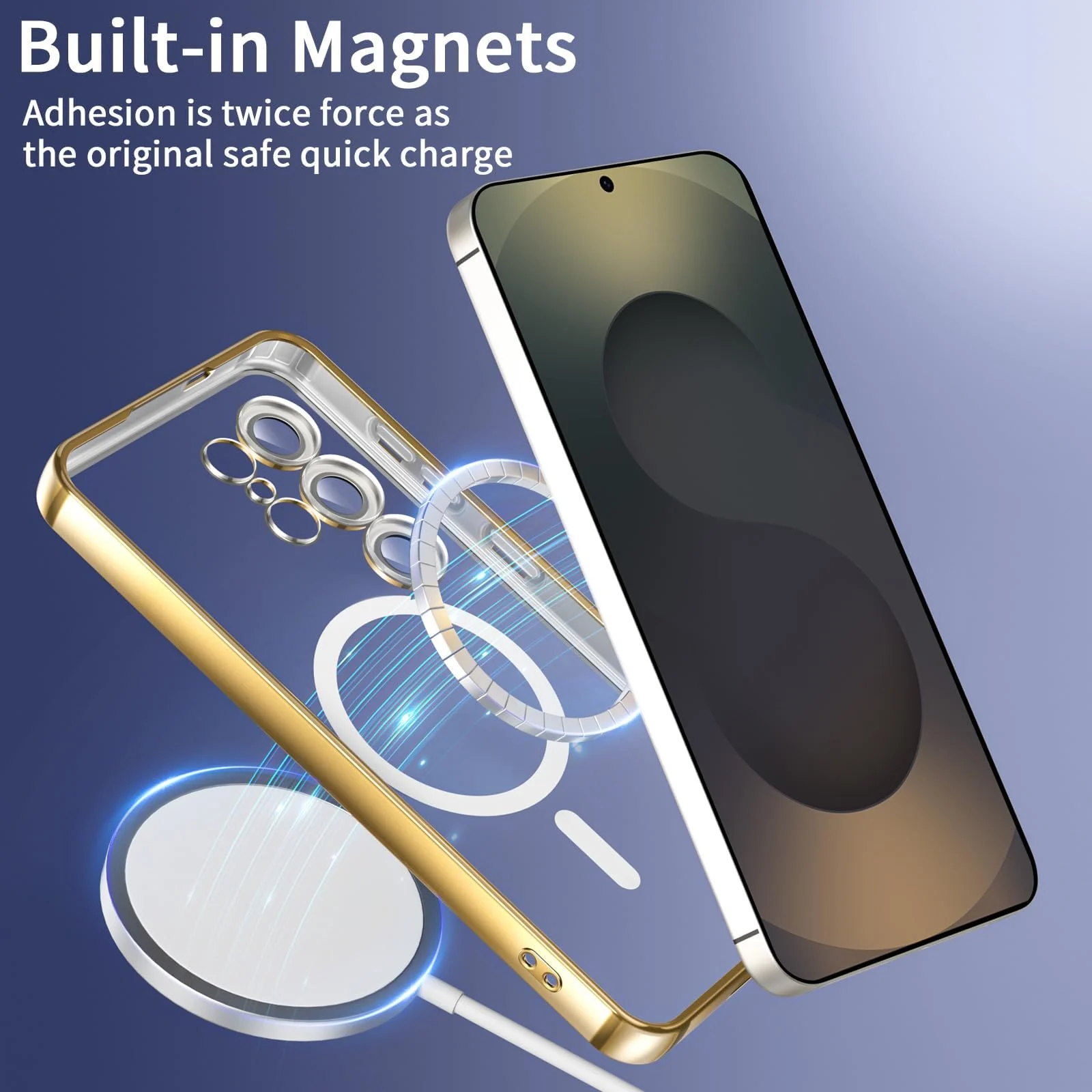 DL3 Mobilak Clear MagSafe-Compatible TPU Case and Camera Lens Protector for Samsung Galaxy S25 Ultra - Gold