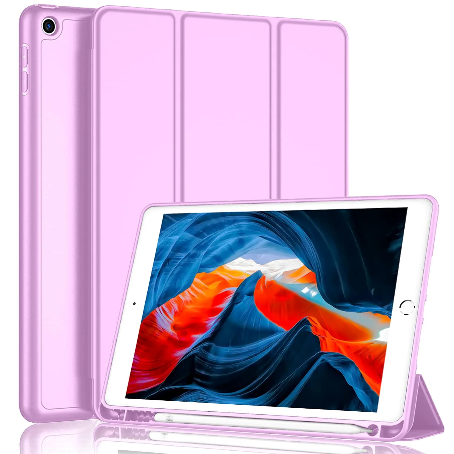 DL3 Mobilak iPad 9th/ 8th/ 7th Generation, Case for iPad 10.2-Inch 2021/2020/ 2019 with Pencil Holder, iPad 7th Gen 2019 Case with Soft Silicone Back, Auto Wake/Sleep Cover - Pastel Violet