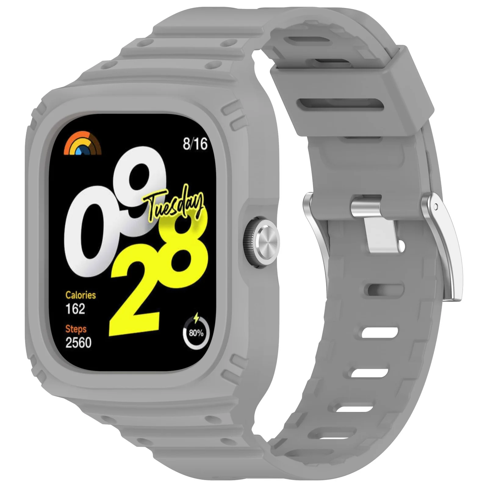 DL3 Mobilak Strap With Cover Compatible with Xiaomi Redmi Watch 4, Silicone Sport Band Replacement Watchband with Bumper Case for Redmi Watch 4, Adjustable Wristband - Gray