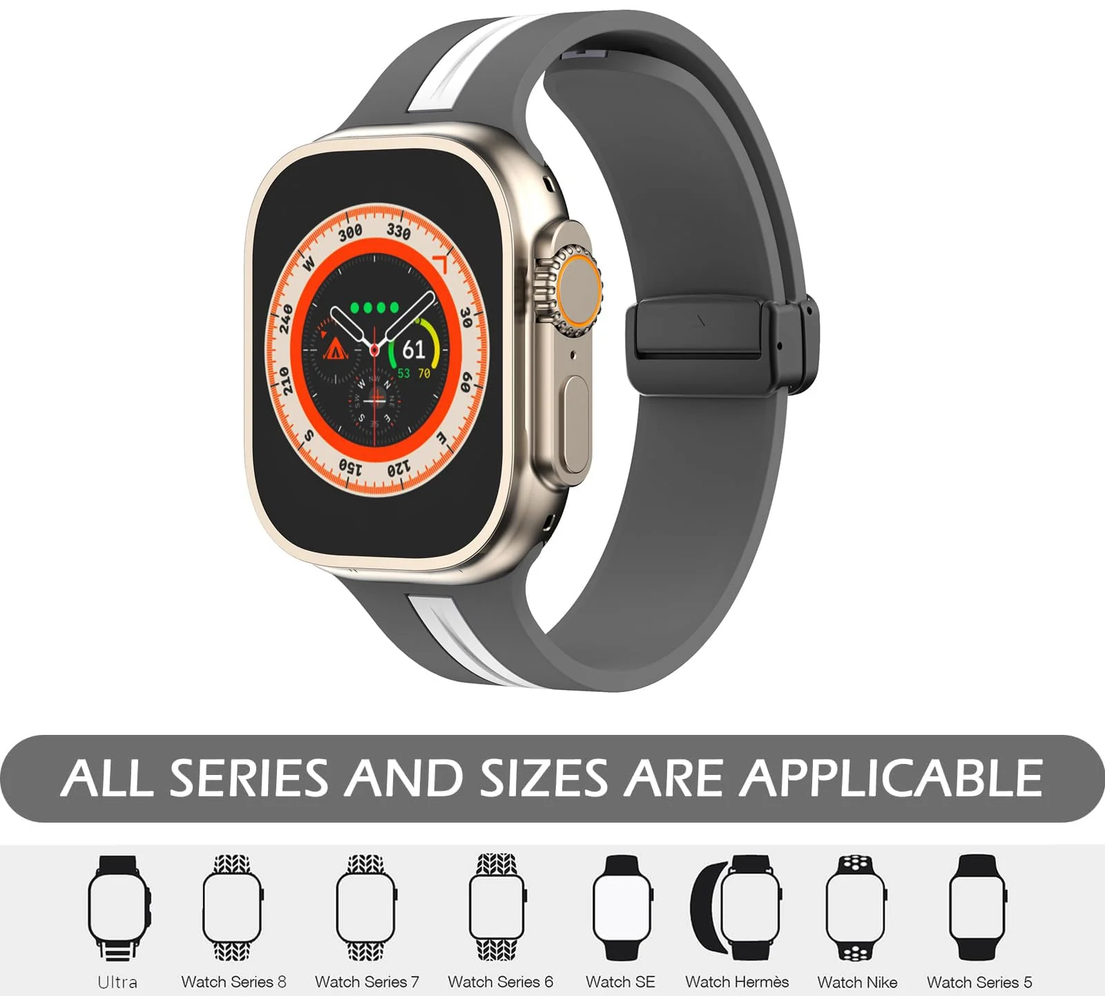 DL3 Mobilak Magnetic Strap for Apple Watch Band 49mm 45mm 44mm 41mm 40mm 38mm 42mm, Silicone Replacement Wristband Strap for iwatch Series 9 8/7/6/5/4/3/2/SE (38mm/40mm/41mm) - Grey White